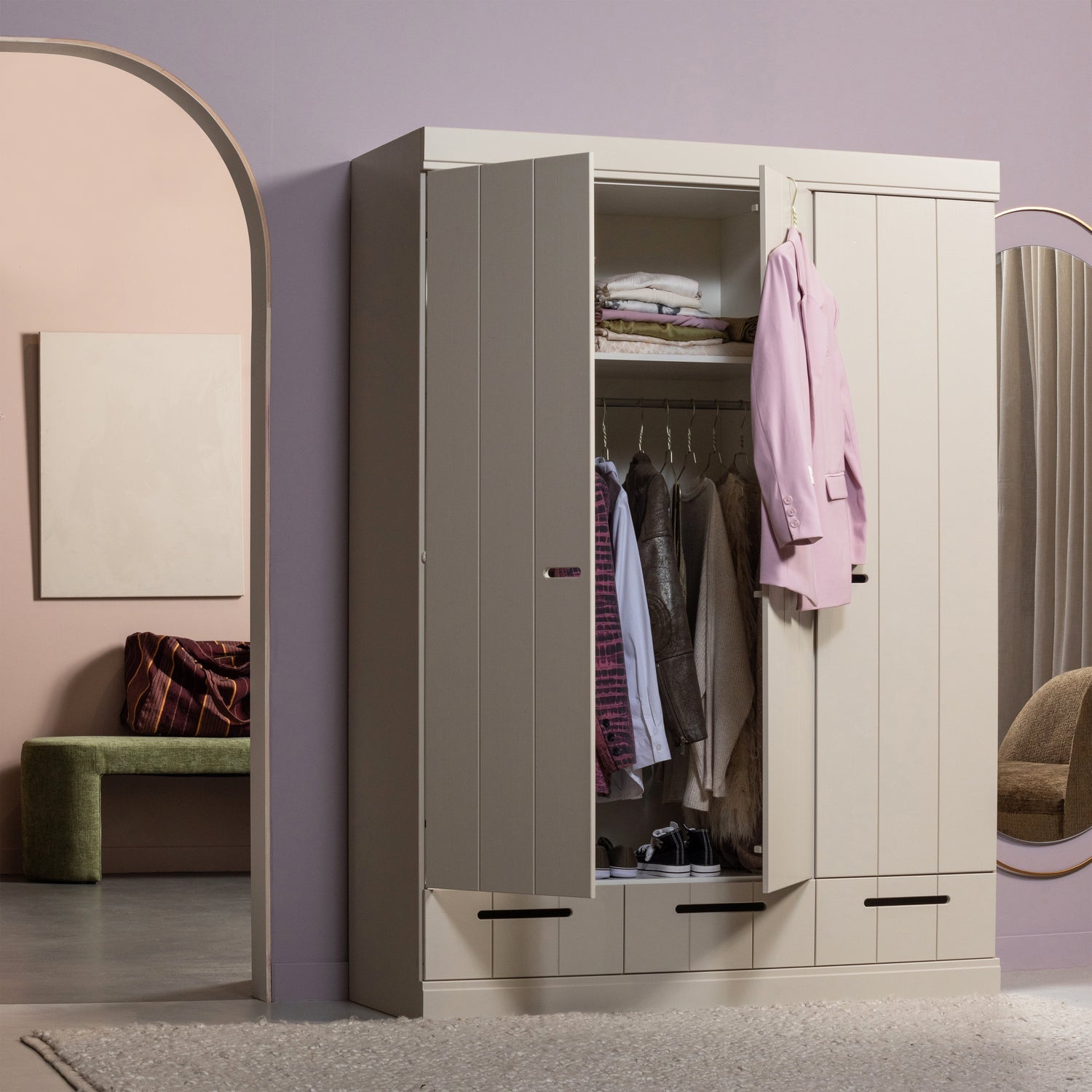 3-deurs kast CONNECT zandkleurig