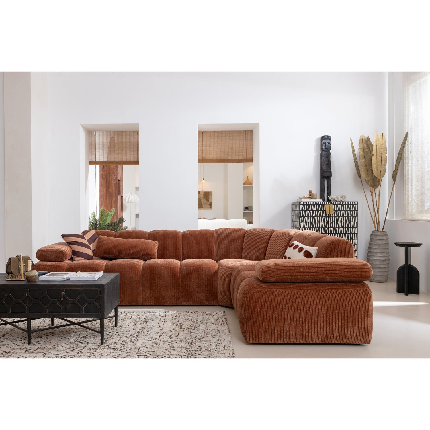 Sofa modułowa MOJO - element narożny rdzawy brązowy sztruks do salonu