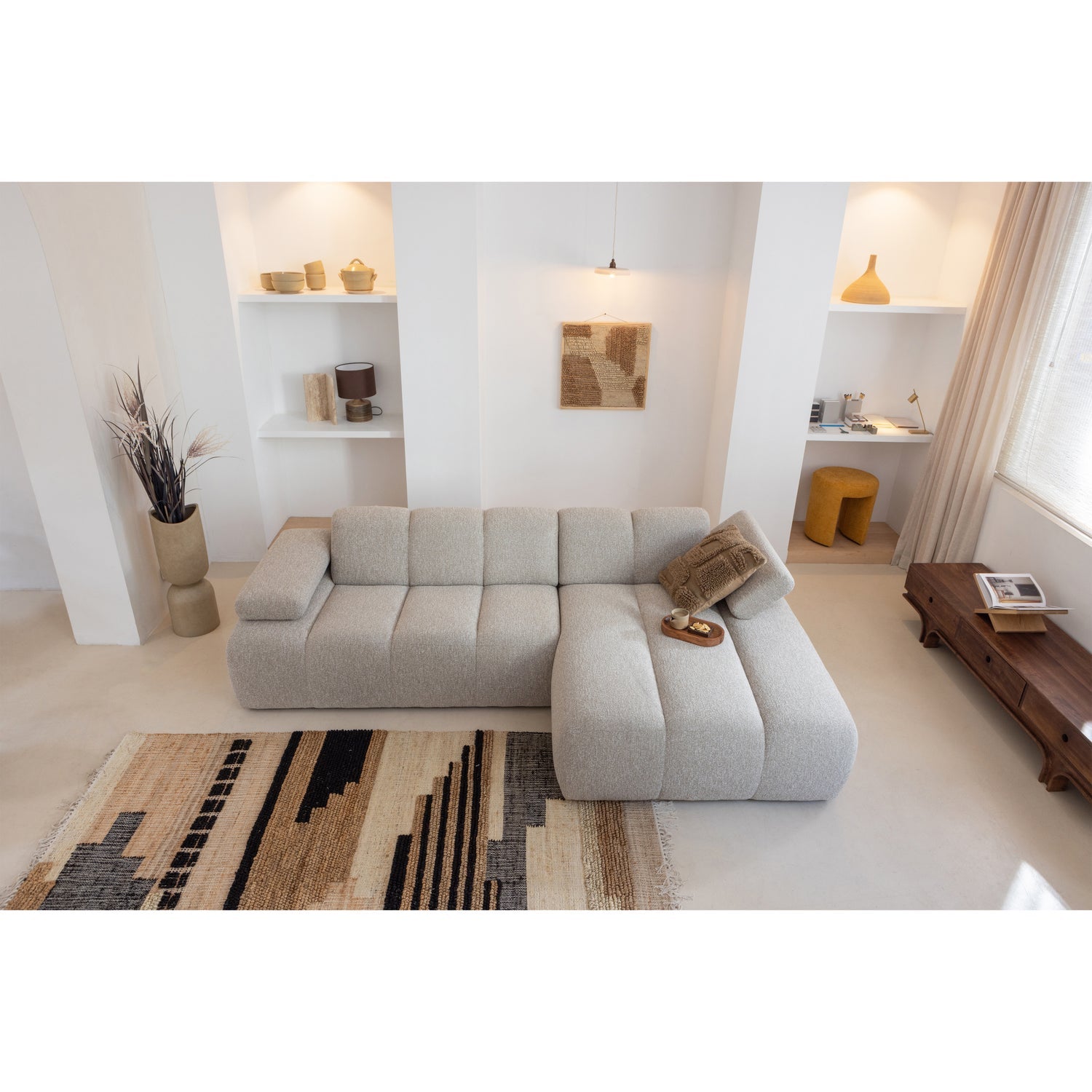 Modulaire bank MOJO - rechtszijdige chaise longue roestbruin schapenvacht