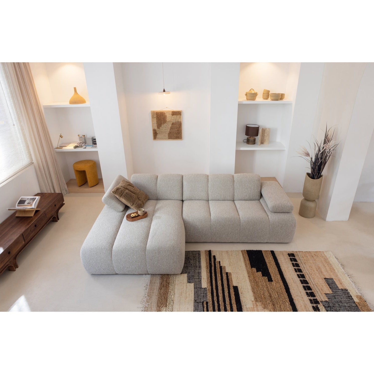 Modulares Sofa MOJO - linksseitiger Chaiselongue in rostbraunem Schaffell