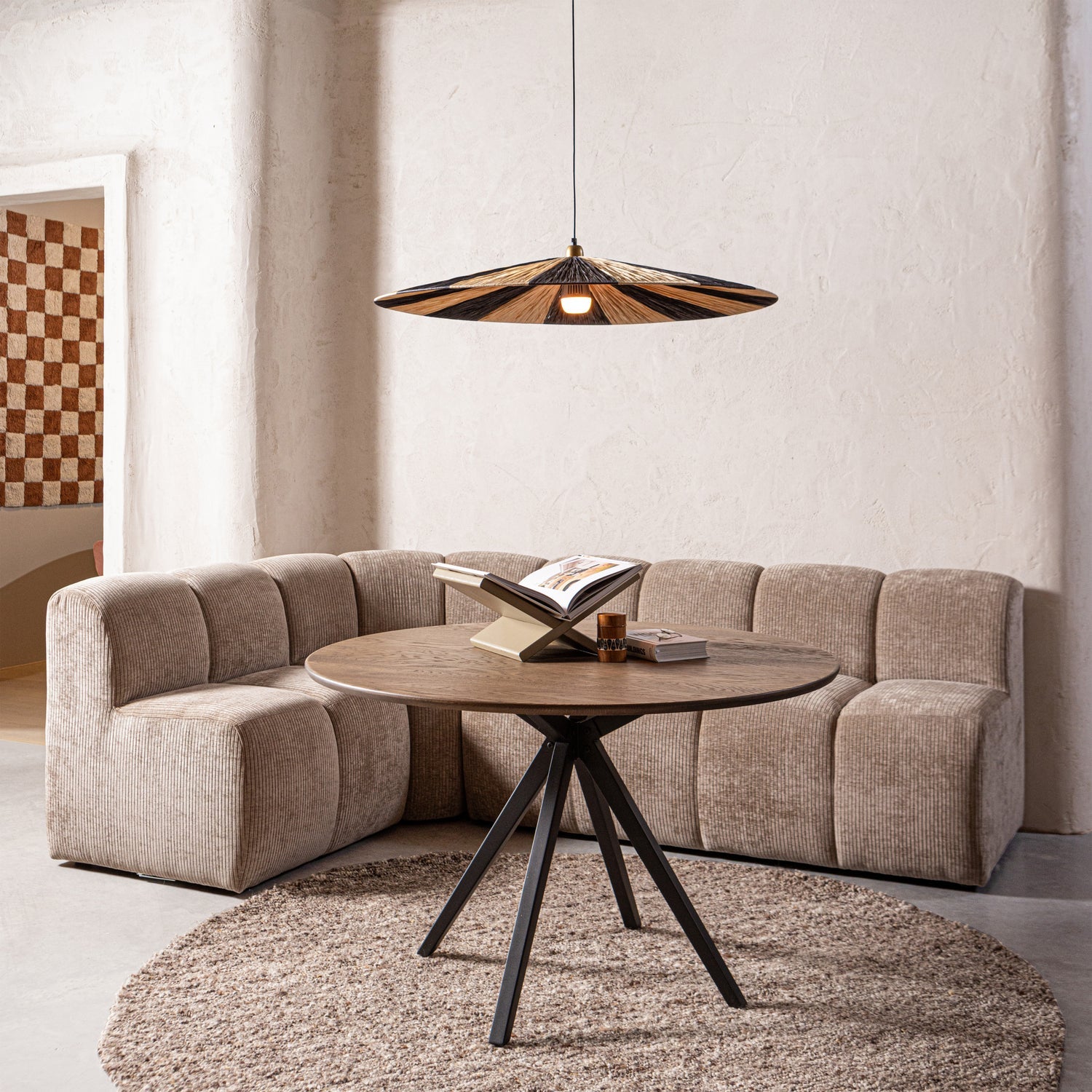 Modulaire bank MOJO BENCH - 3-zits element roestbruin schapenvacht