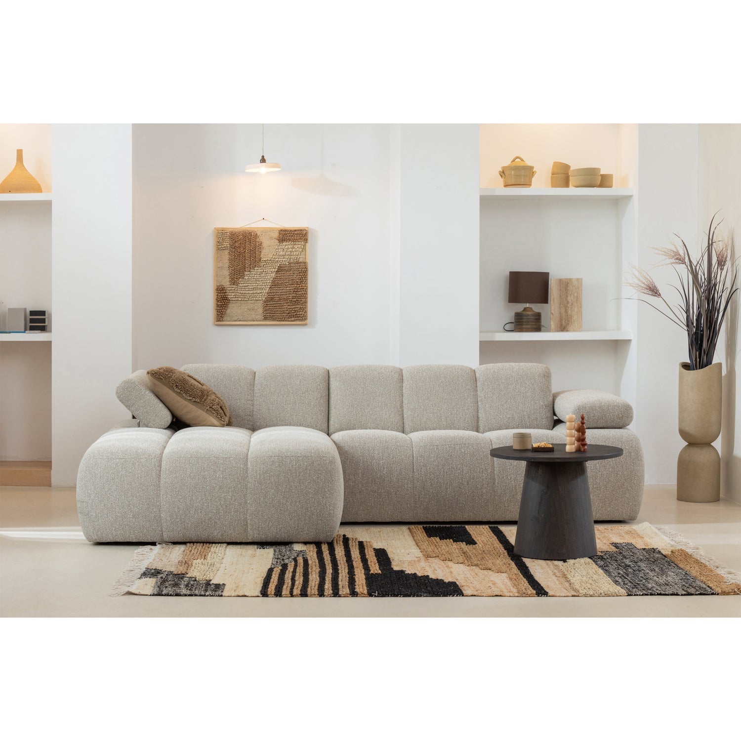 Modularer Links-Ecksofa MOJO in beigem Mélange Bouclé