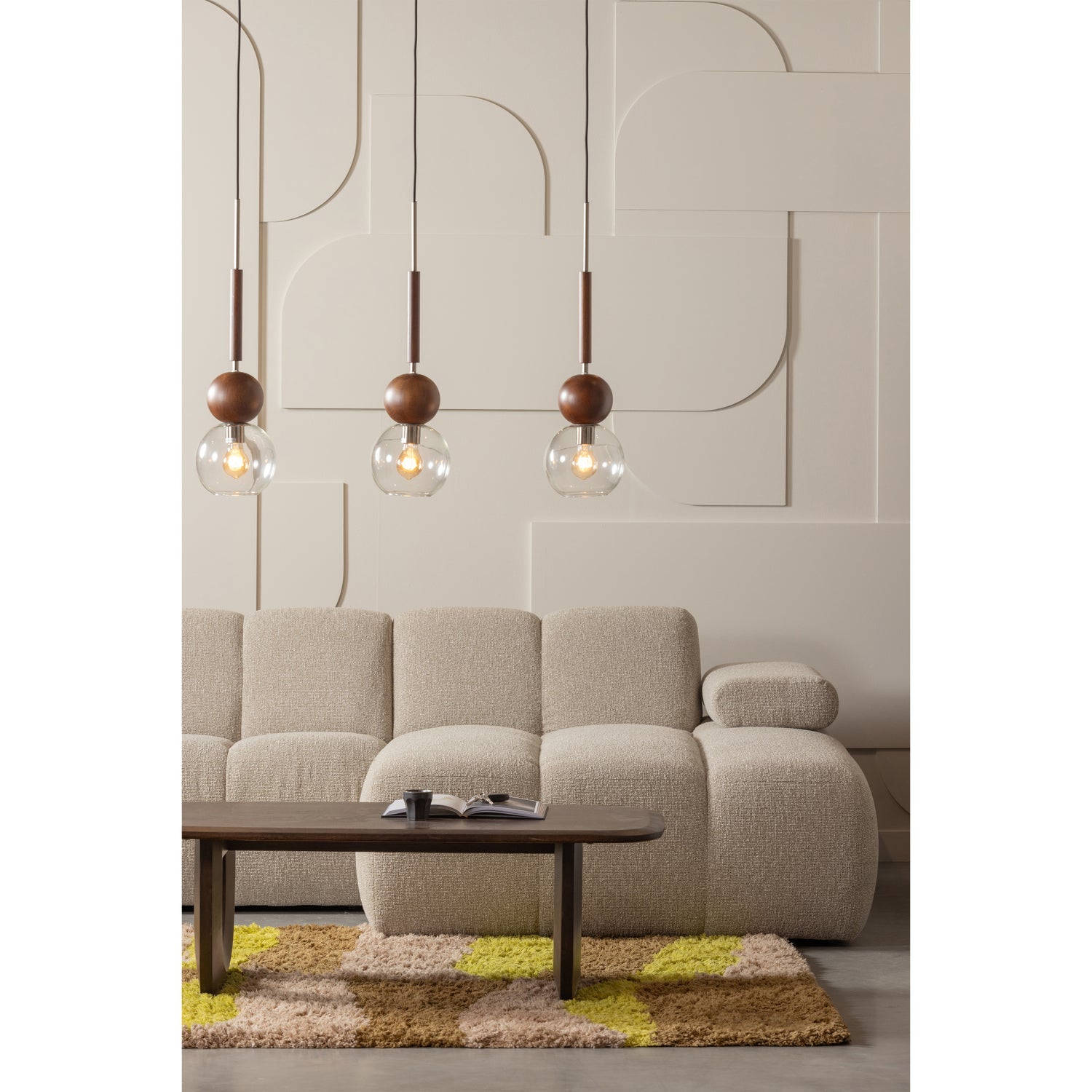 Right-facing modular corner sofa MOJO beige mélange bouclé