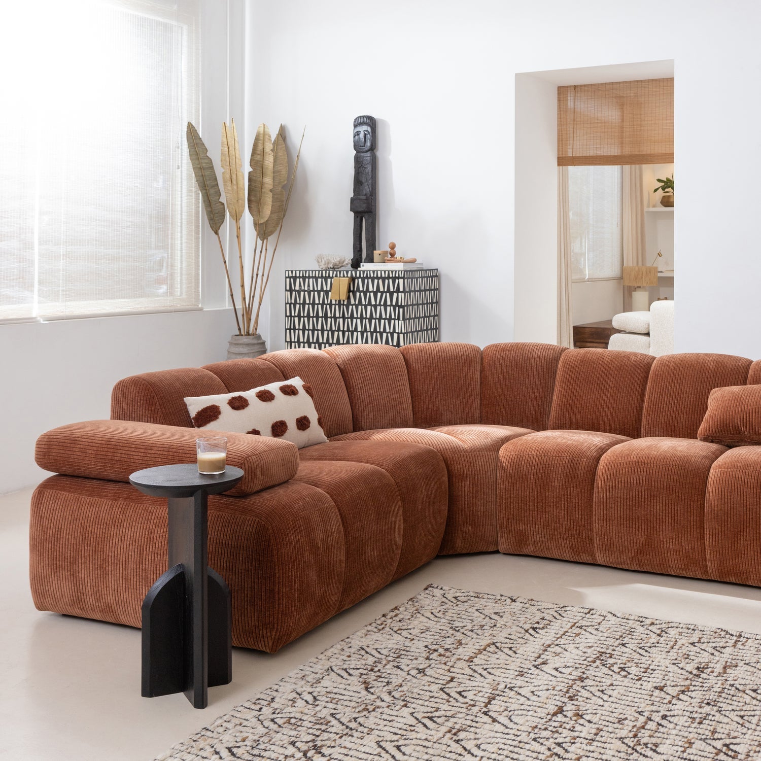 Modularer Ecksofa linksseitig für 6 Personen MOJO braun Schafswolle