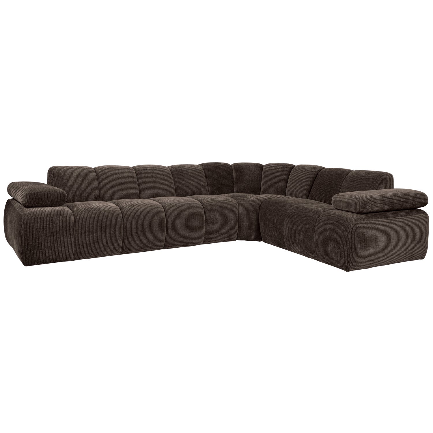 Right-facing modular corner sofa for 6 people MOJO in dark brown corduroy