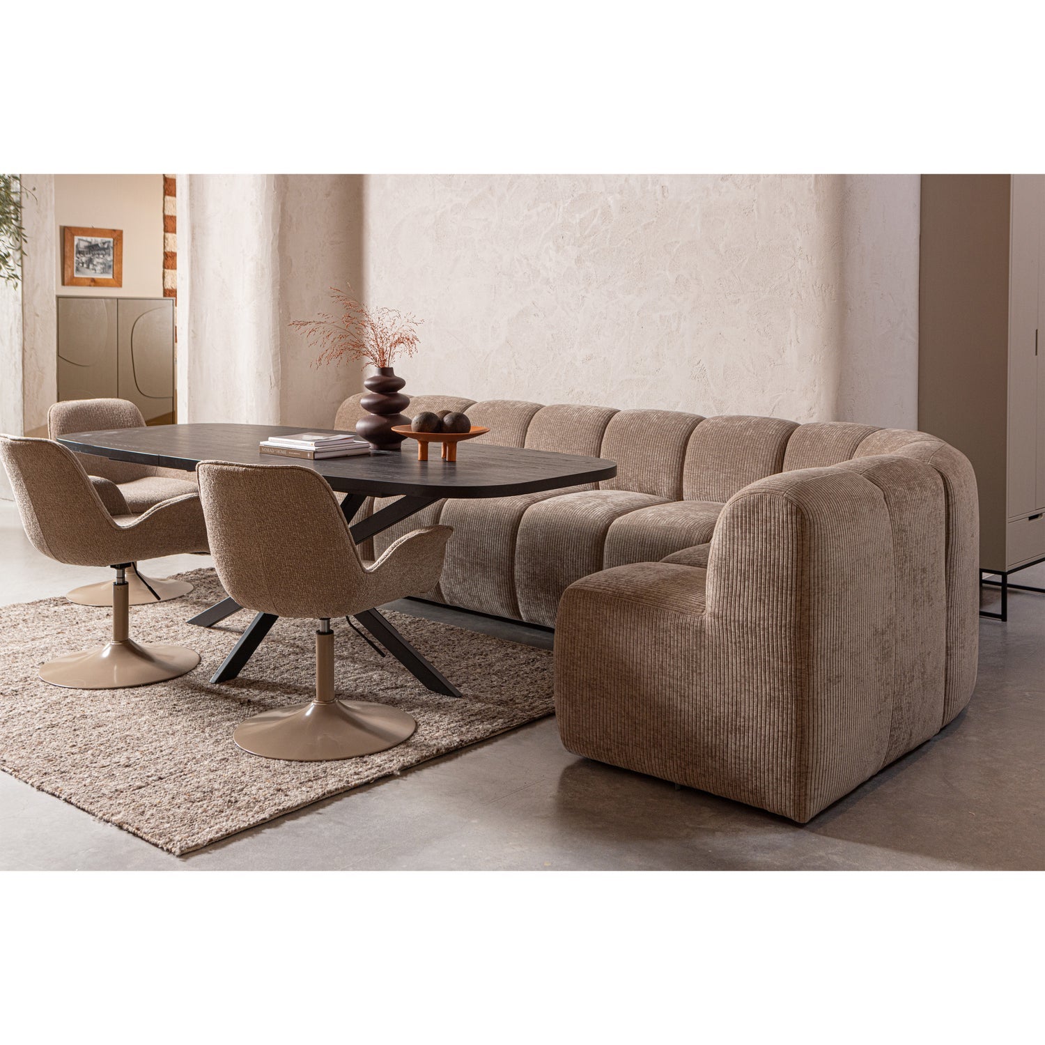 Modulares Sofa MOJO BENCH - Eckelement sandfarbener Schafstoff