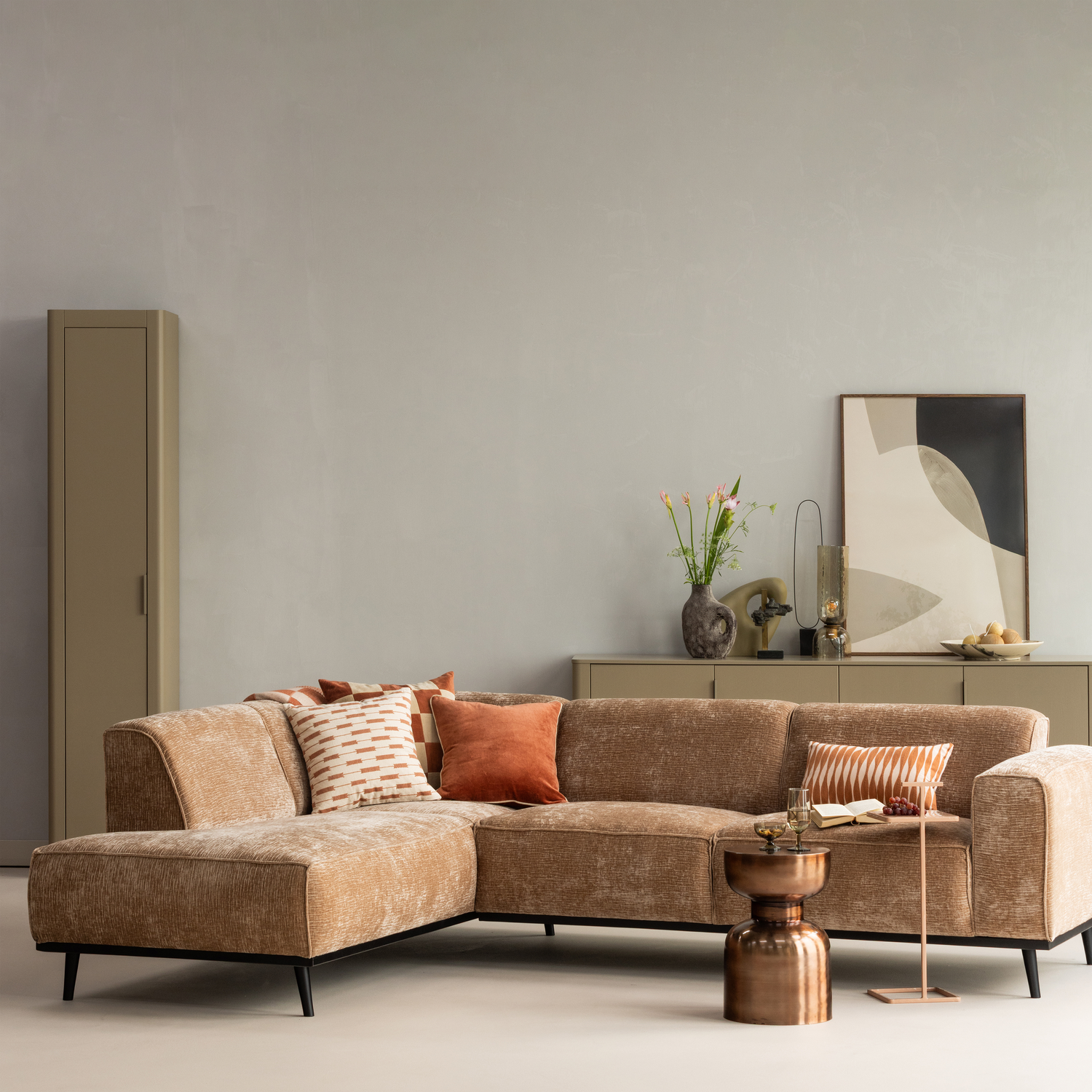 Sofa für 4 Personen STATEMENT pfirsichfarbener Chenille