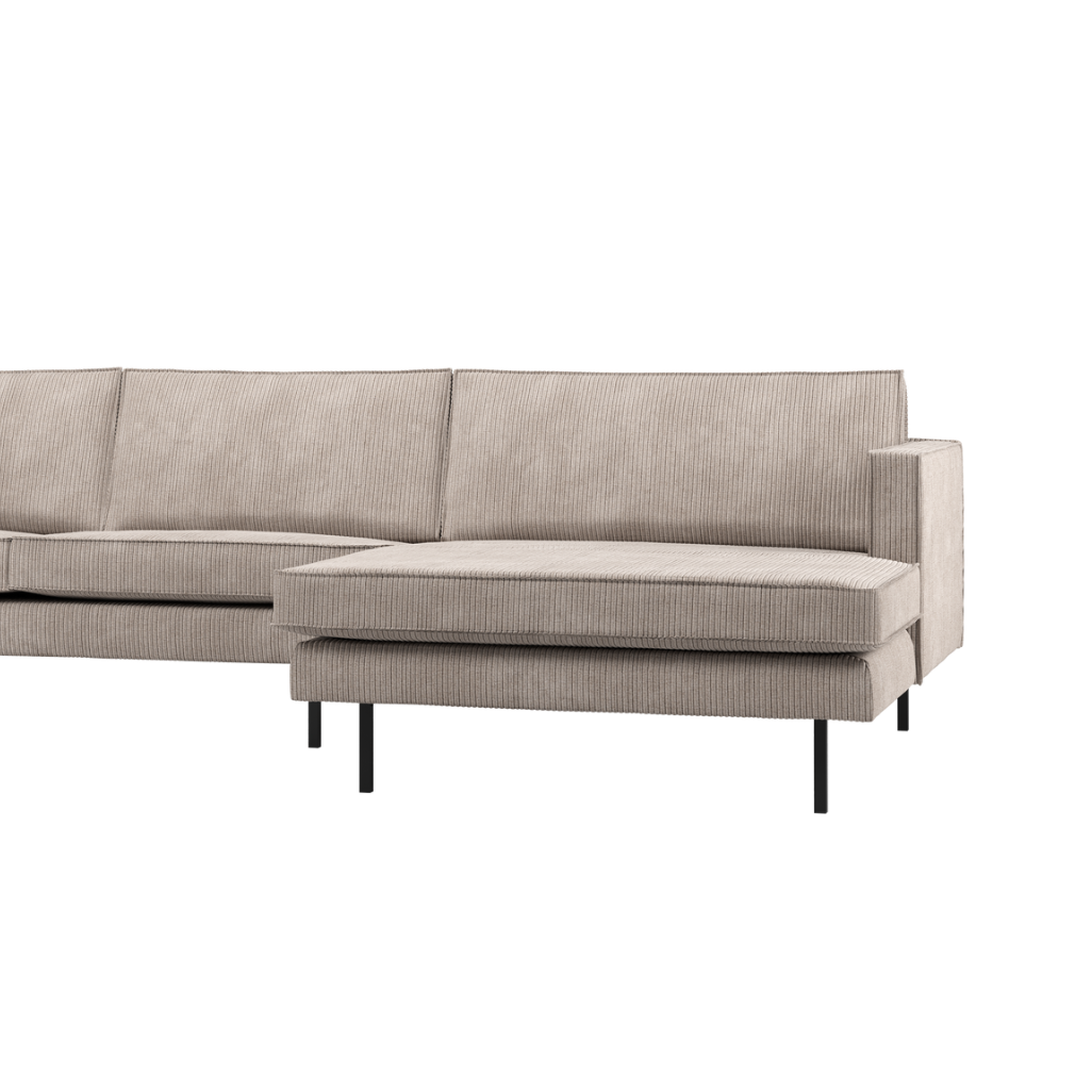 Rechthoekige hoekbank RODEO zandkleurige ribstof