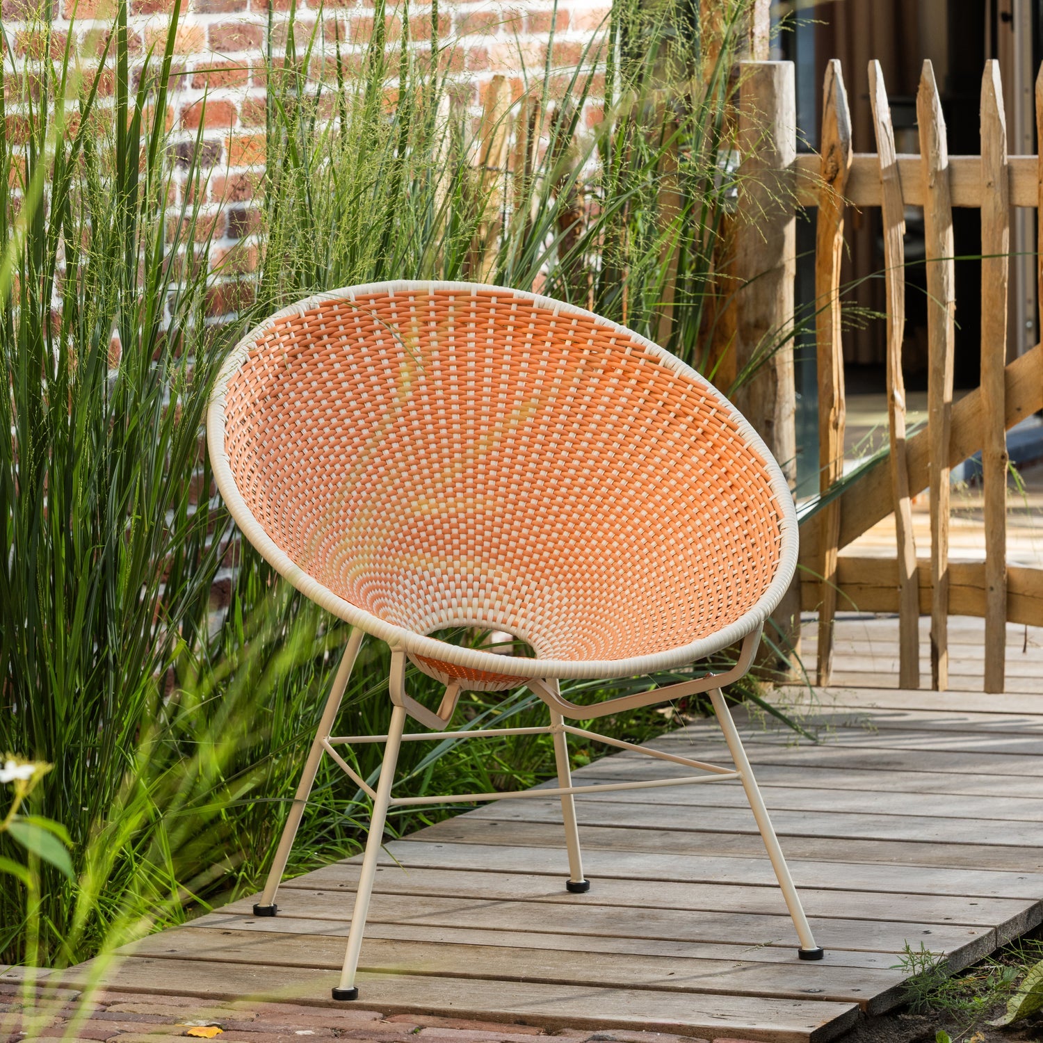 KAZOUN Orange Garden Armchair with Beige Base
