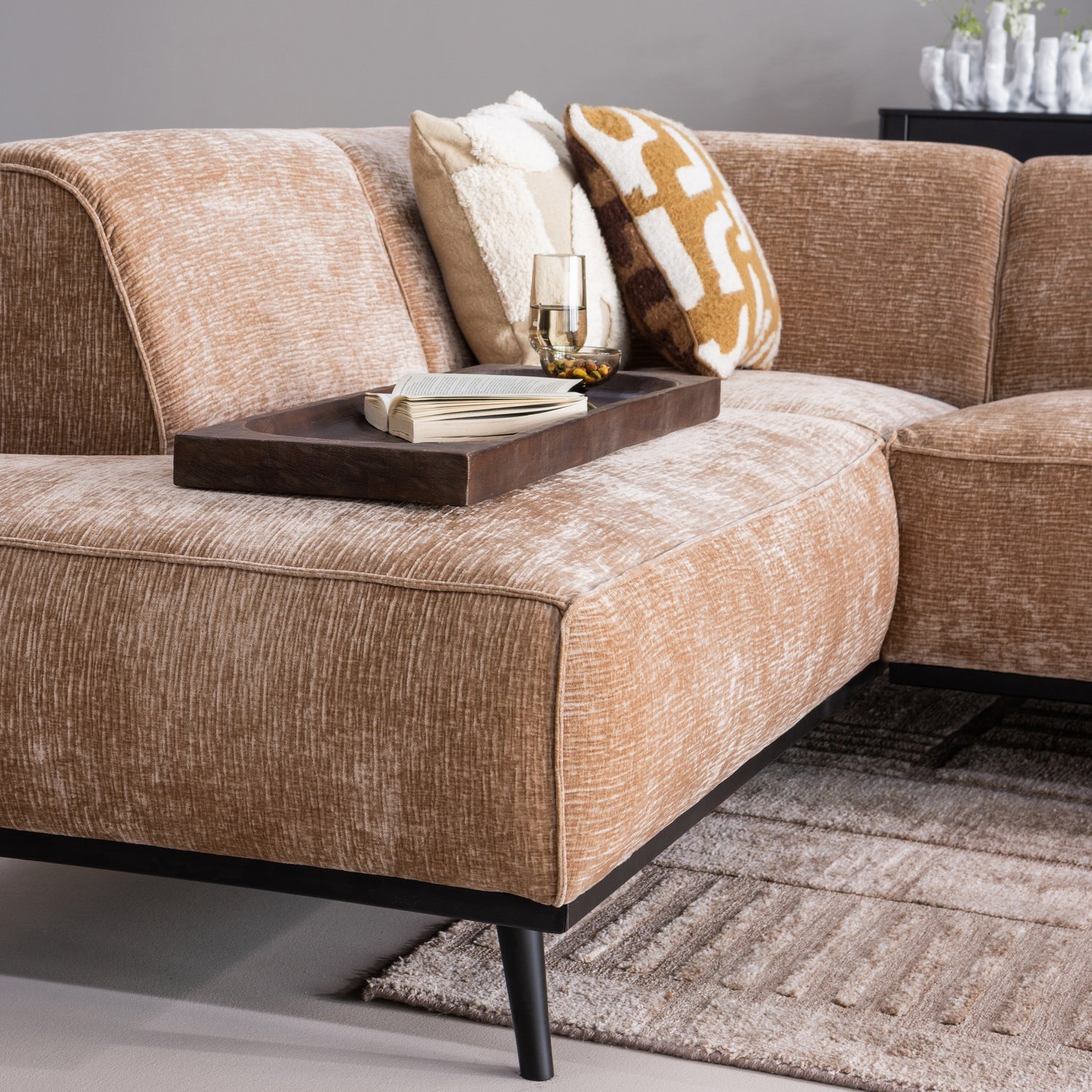 Left-facing Corner Sofa STATEMENT Peach Chenille