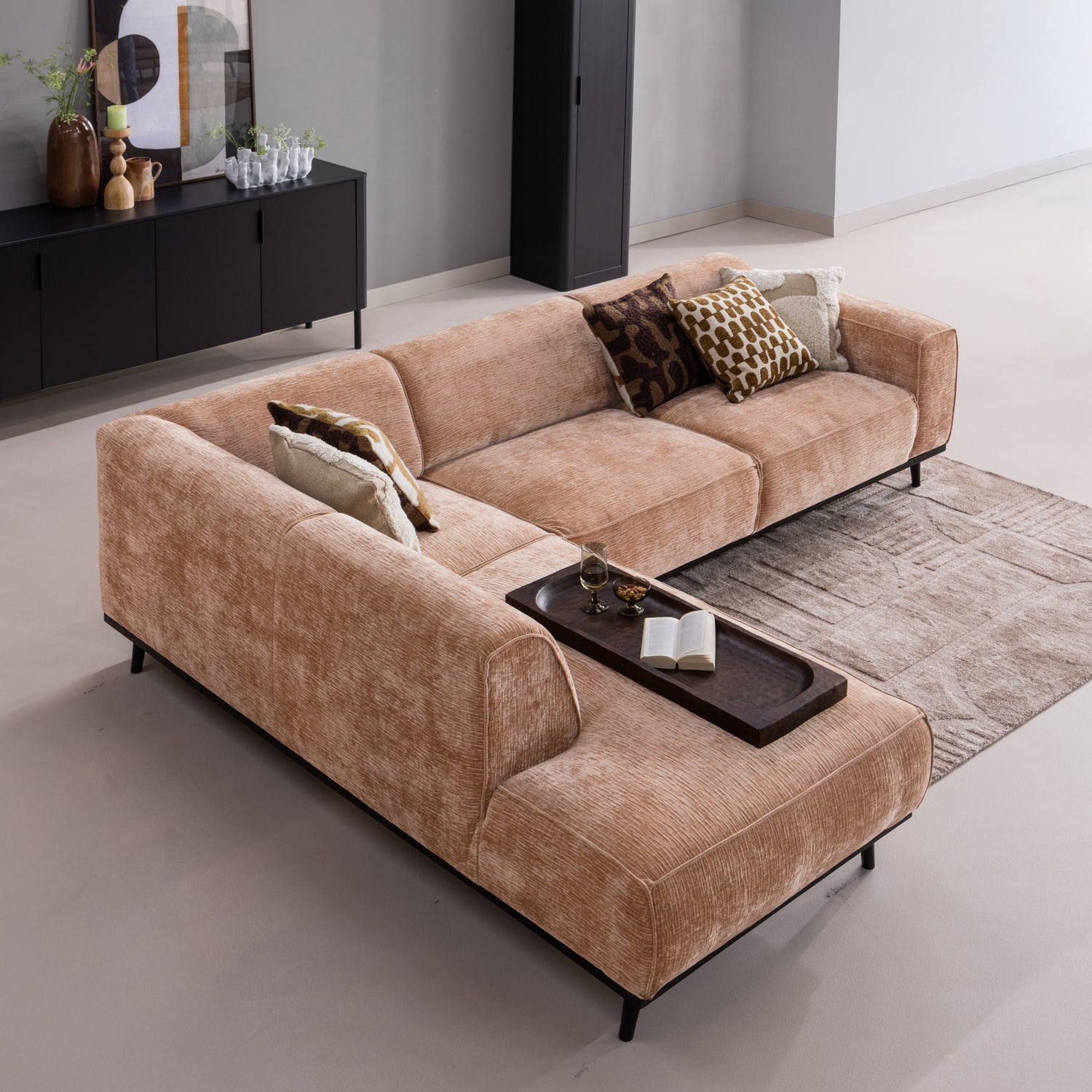 Left-facing Corner Sofa STATEMENT Peach Chenille