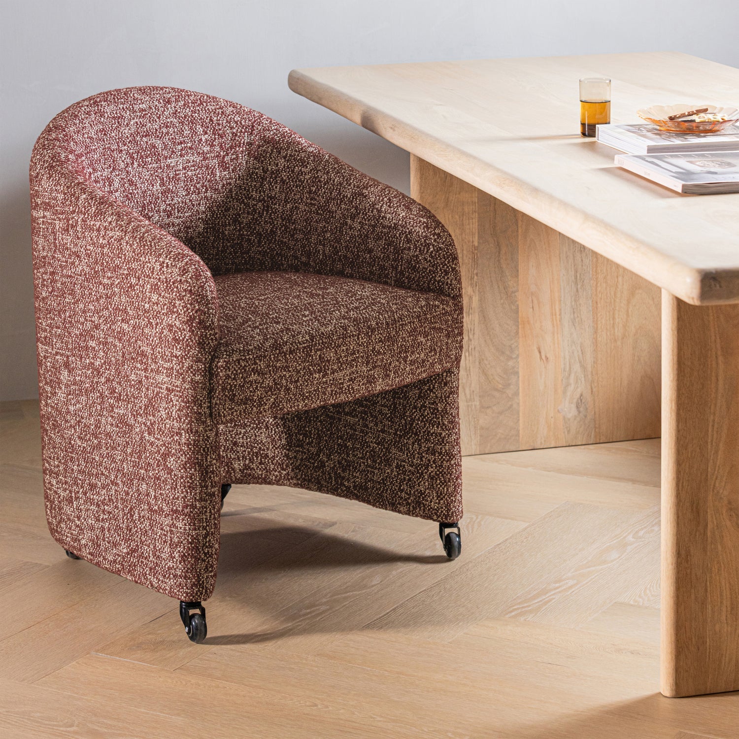 Fotel op wielen CORDO roestbruin gemêleerd