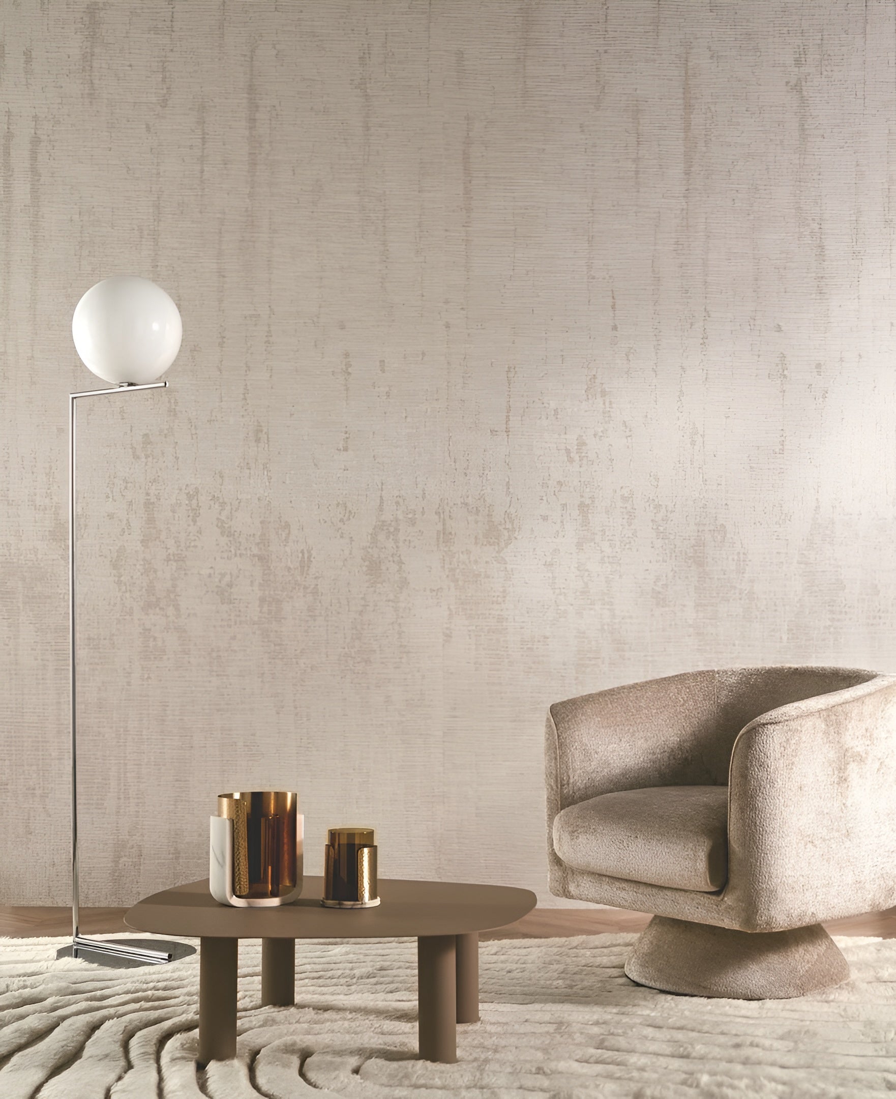 Textile mural imitating an aged wall ORCIA - GRÈGE beige with gray