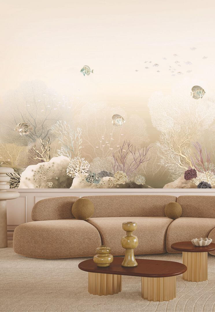 Mural with a marine motif POLYNESIE - GRÈGE beige