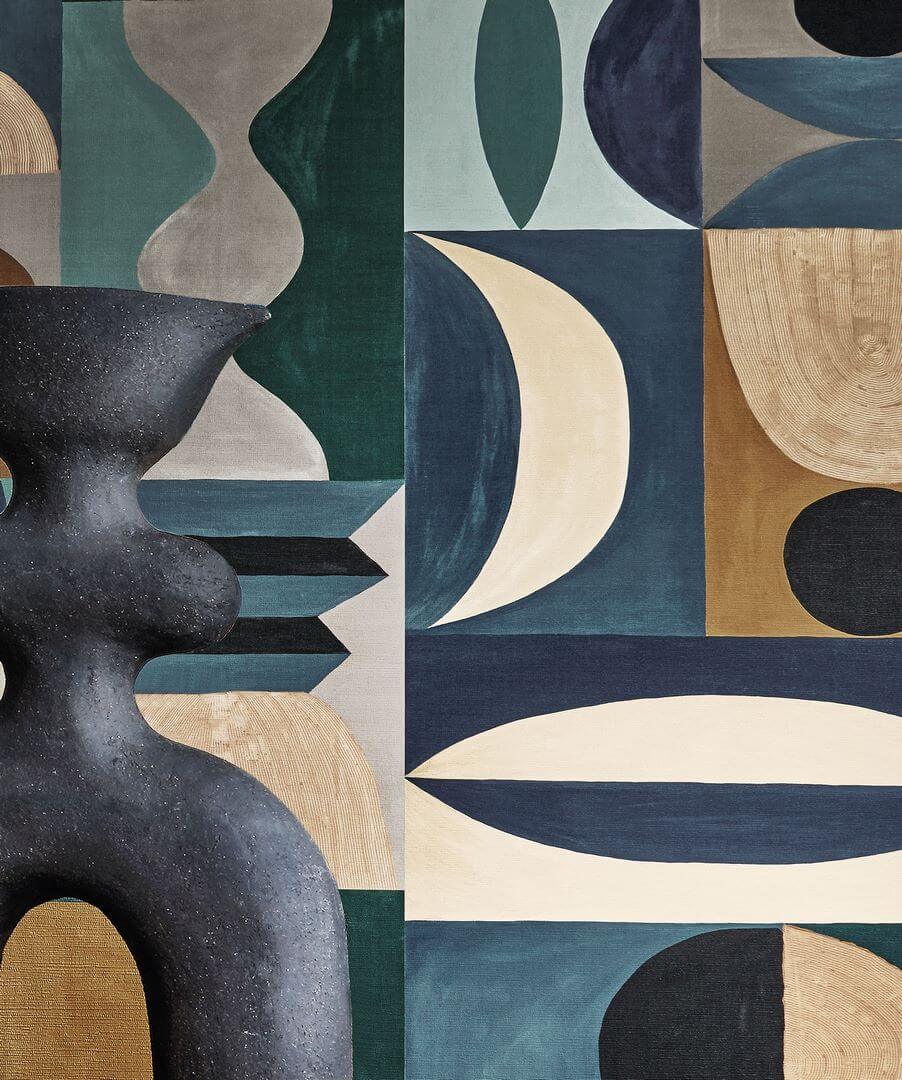 Muurschildering met geometrisch patroon MODELAGE - BLAUW/CELEDON blauw met zeegroen