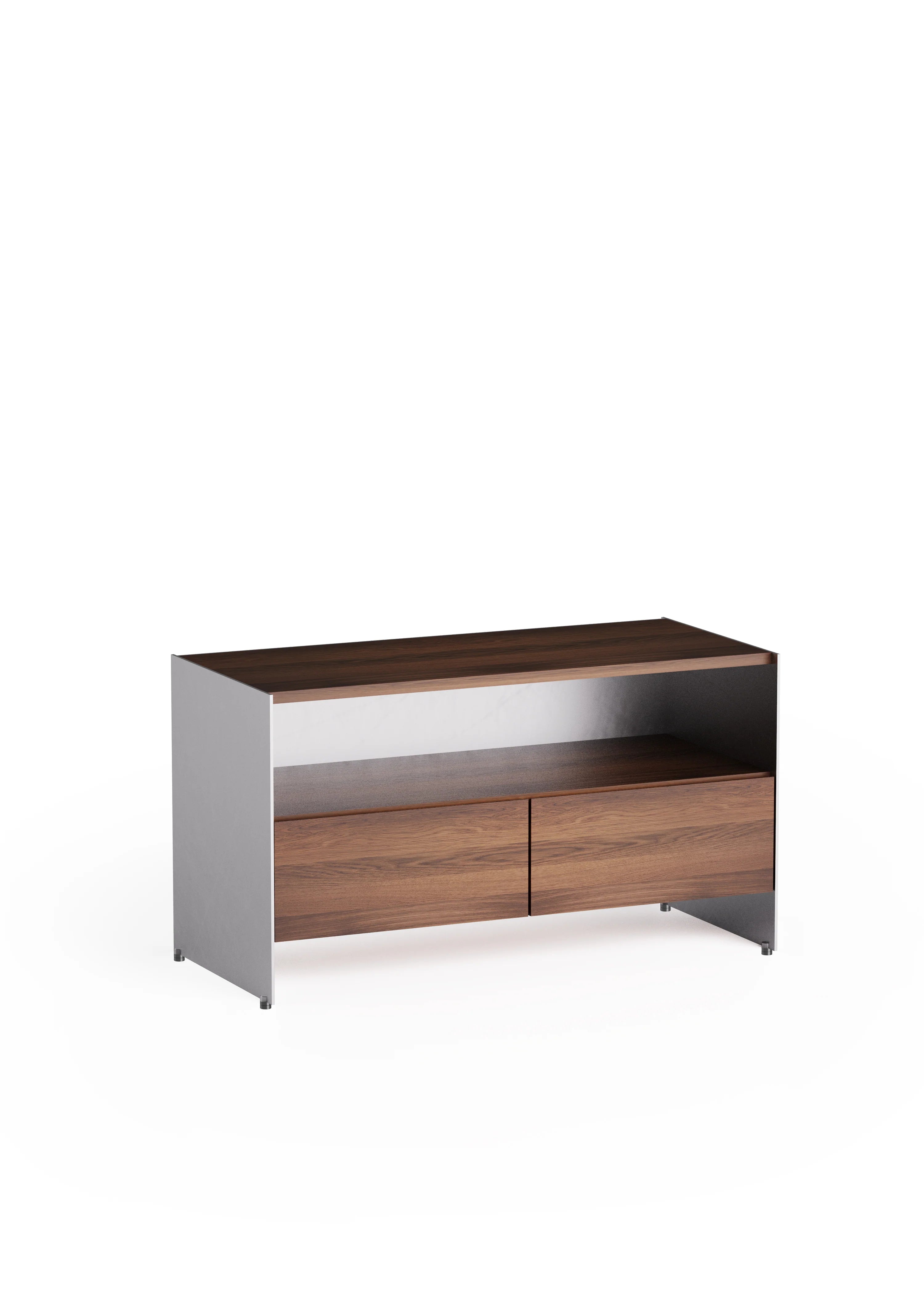 Szafka ALOOX 90 ciemne drewno dębowe z aluminiowym wykończeniem – styl minimalistyczny