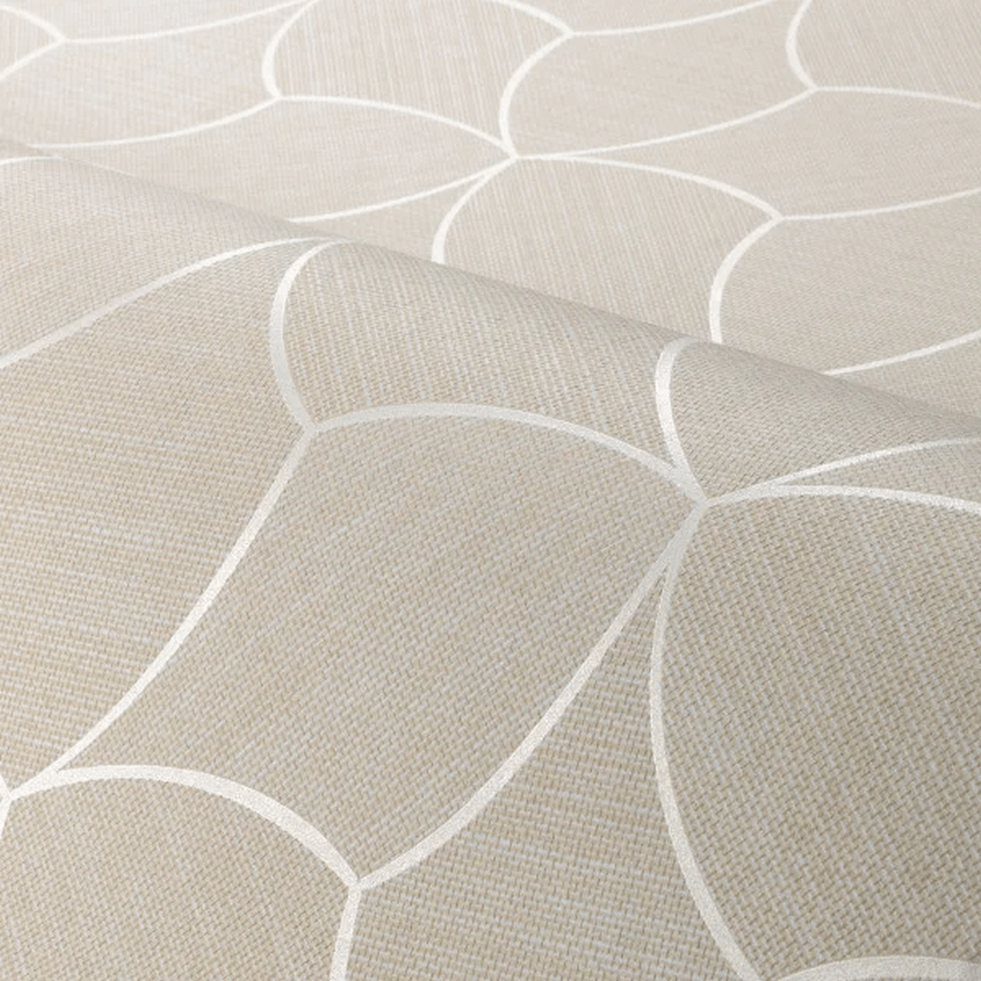 Textured wallpaper mimicking a woven design with a metallic effect TRESSANA - SABLE/NACRÉ beige