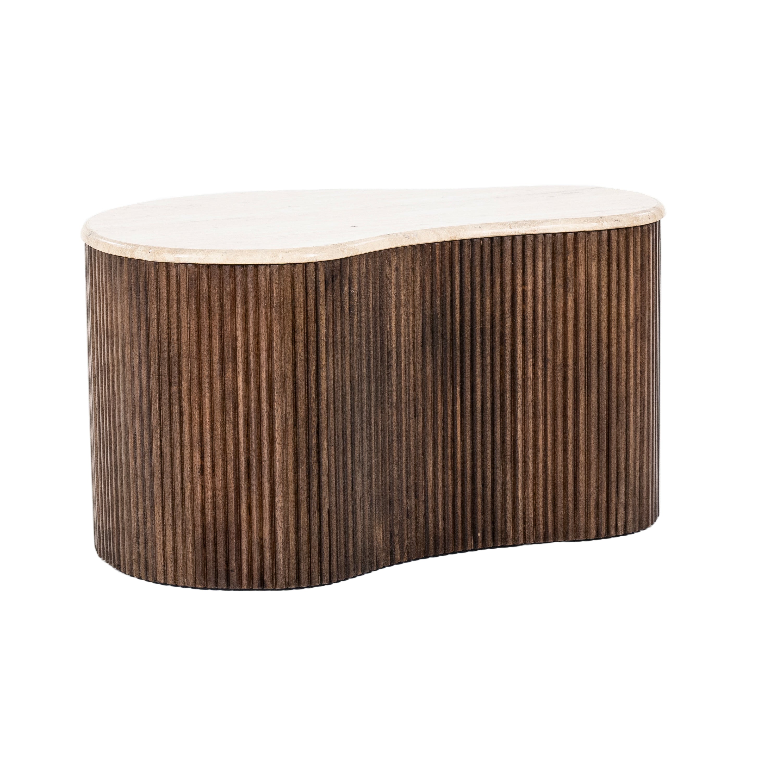 MARI coffee table made of mango wood with a travertine top