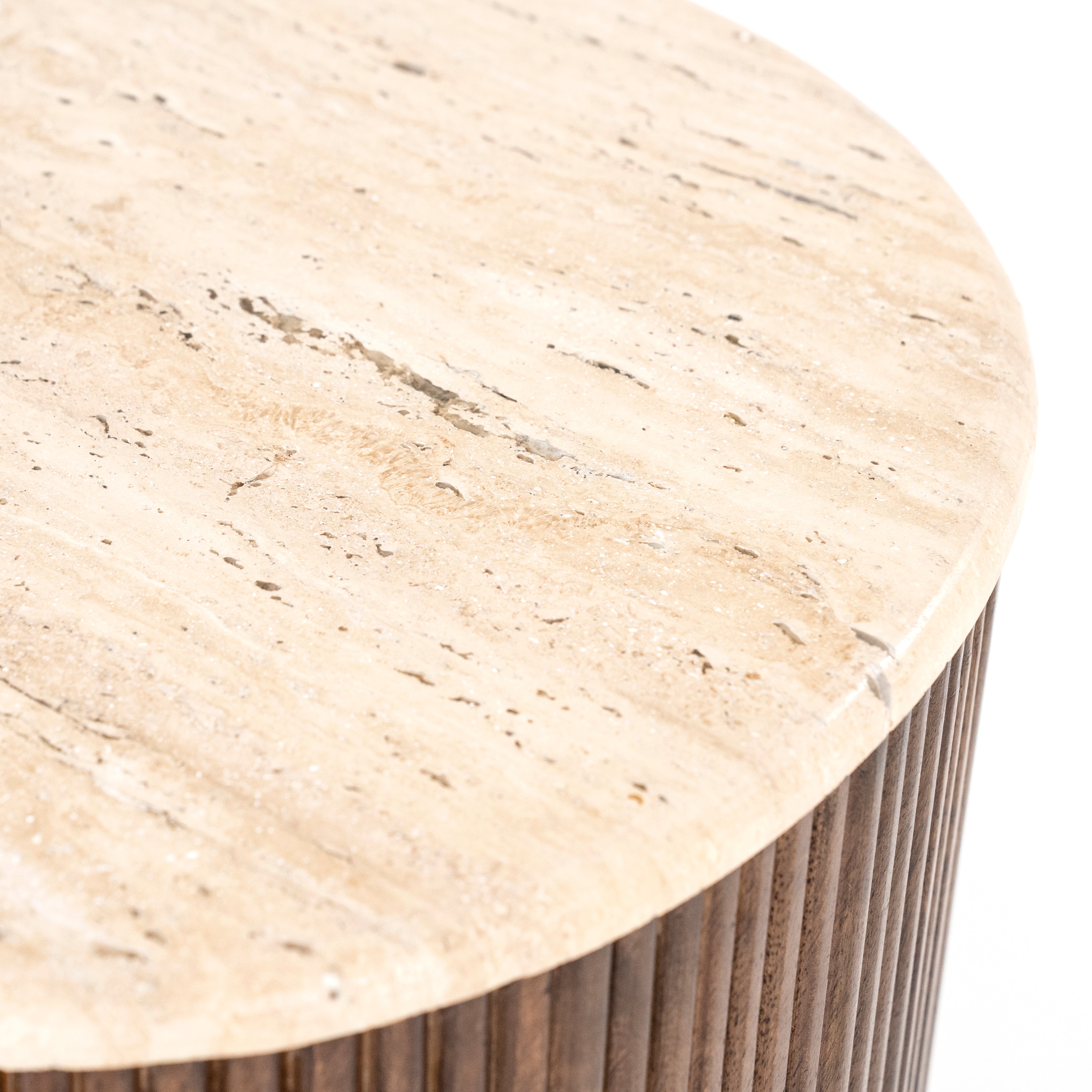 MARI coffee table made of mango wood with a travertine top