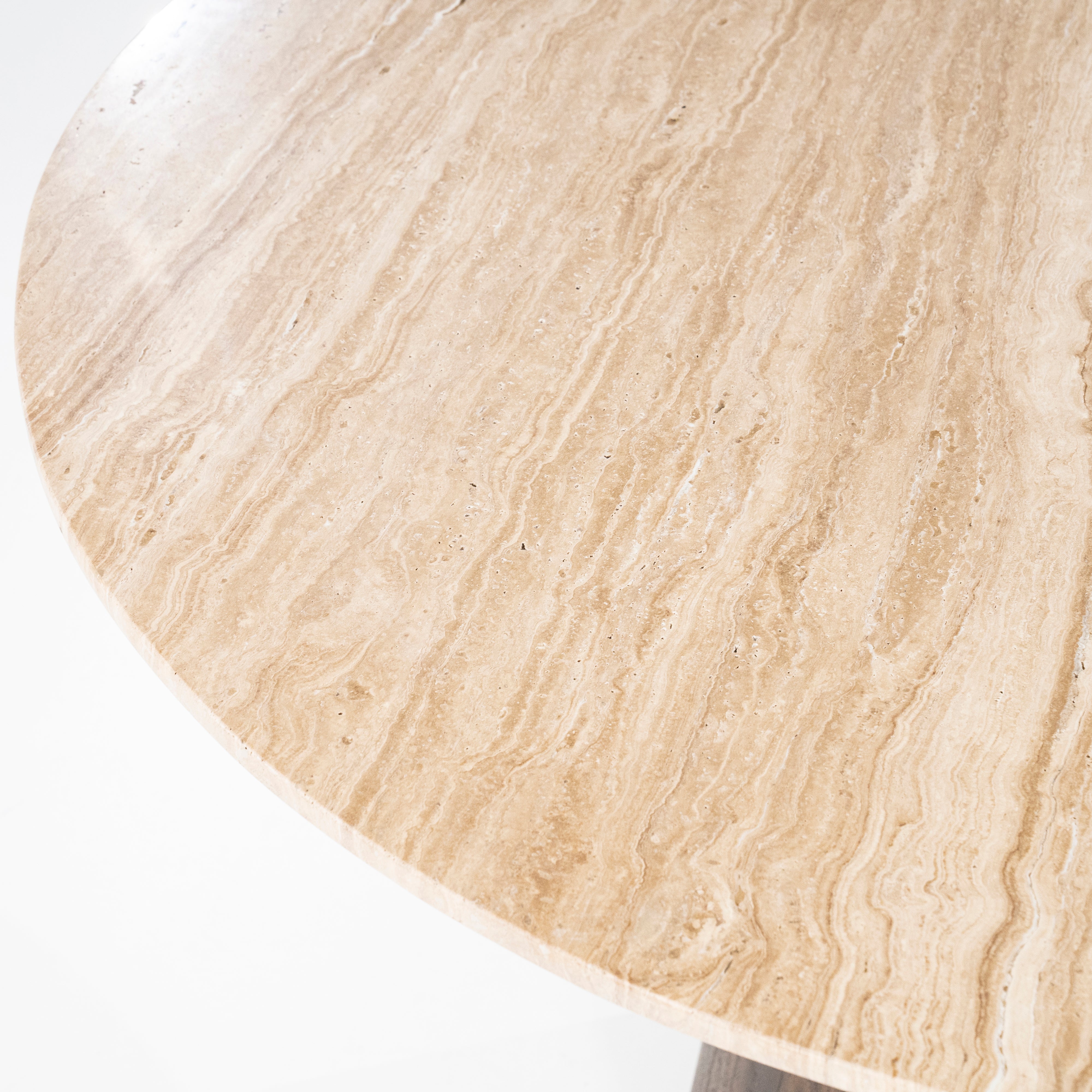 Round Table AIKIN Travertine with Wooden Base