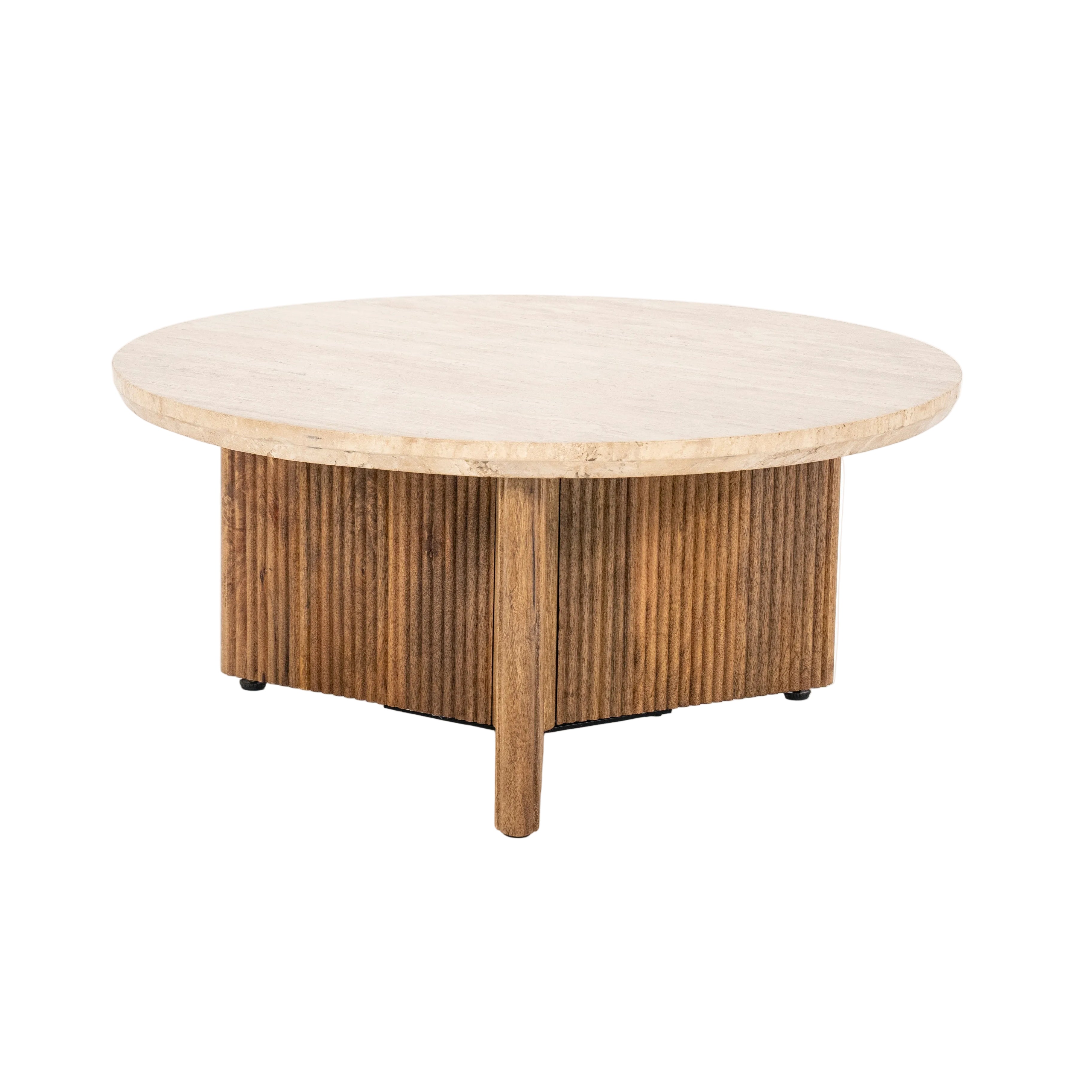 Kaffeetisch SARA hellbeige Travertin mit Mango-Holz