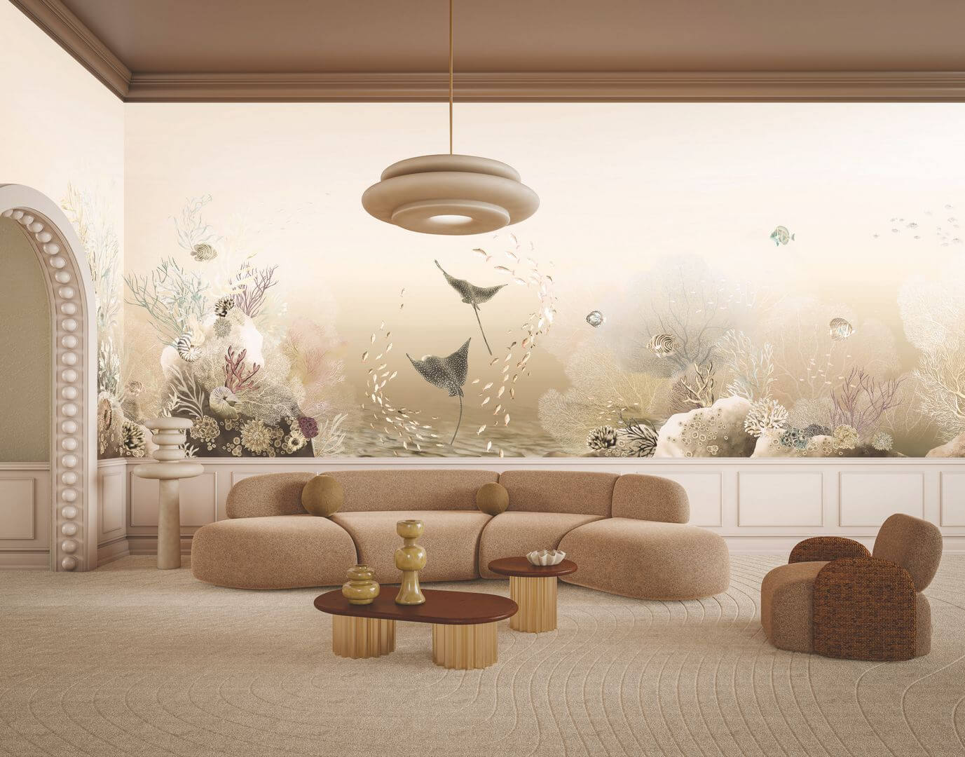 Mural with a marine motif POLYNESIE - GRÈGE beige