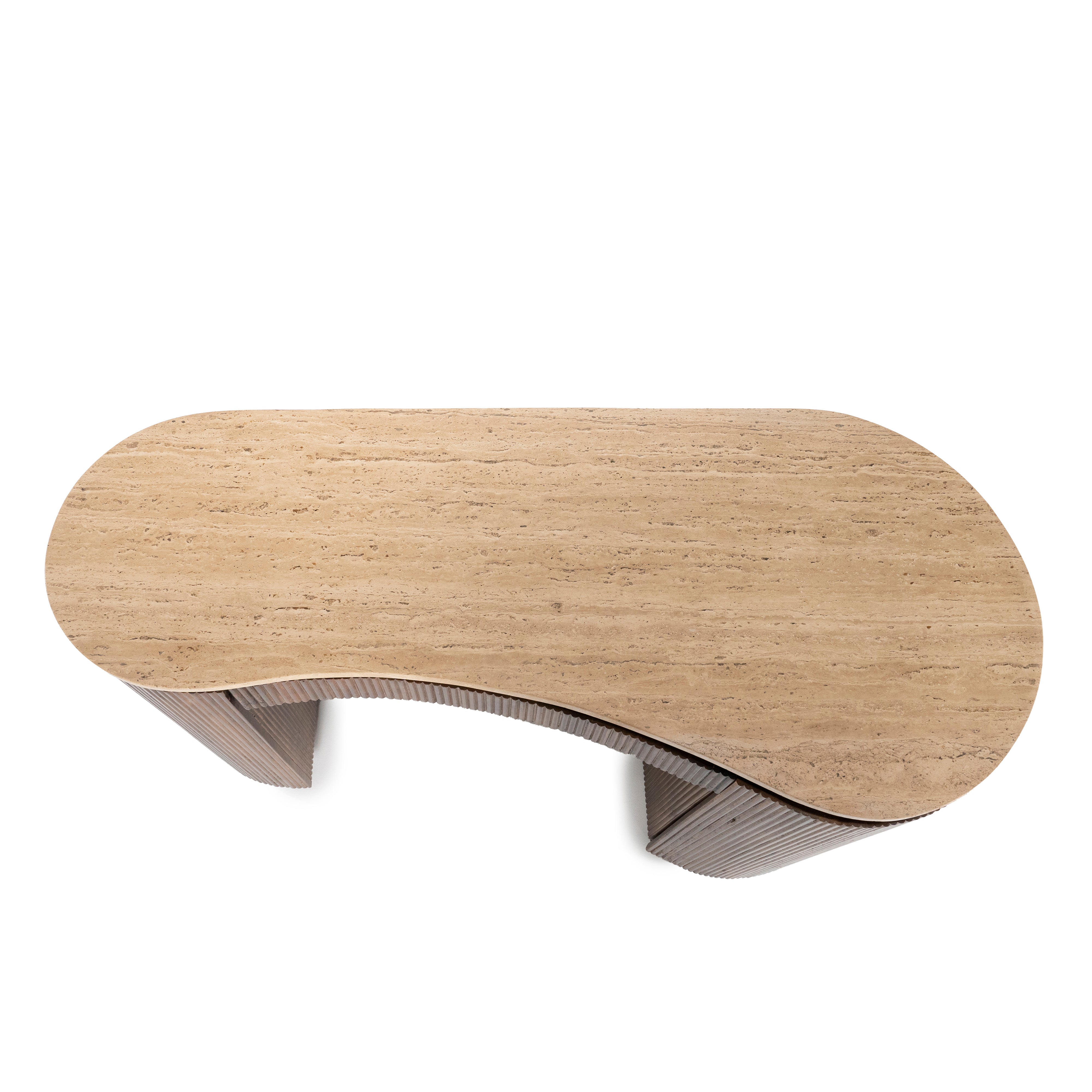 Bureau MARI van mango-hout met een blad van travertijn