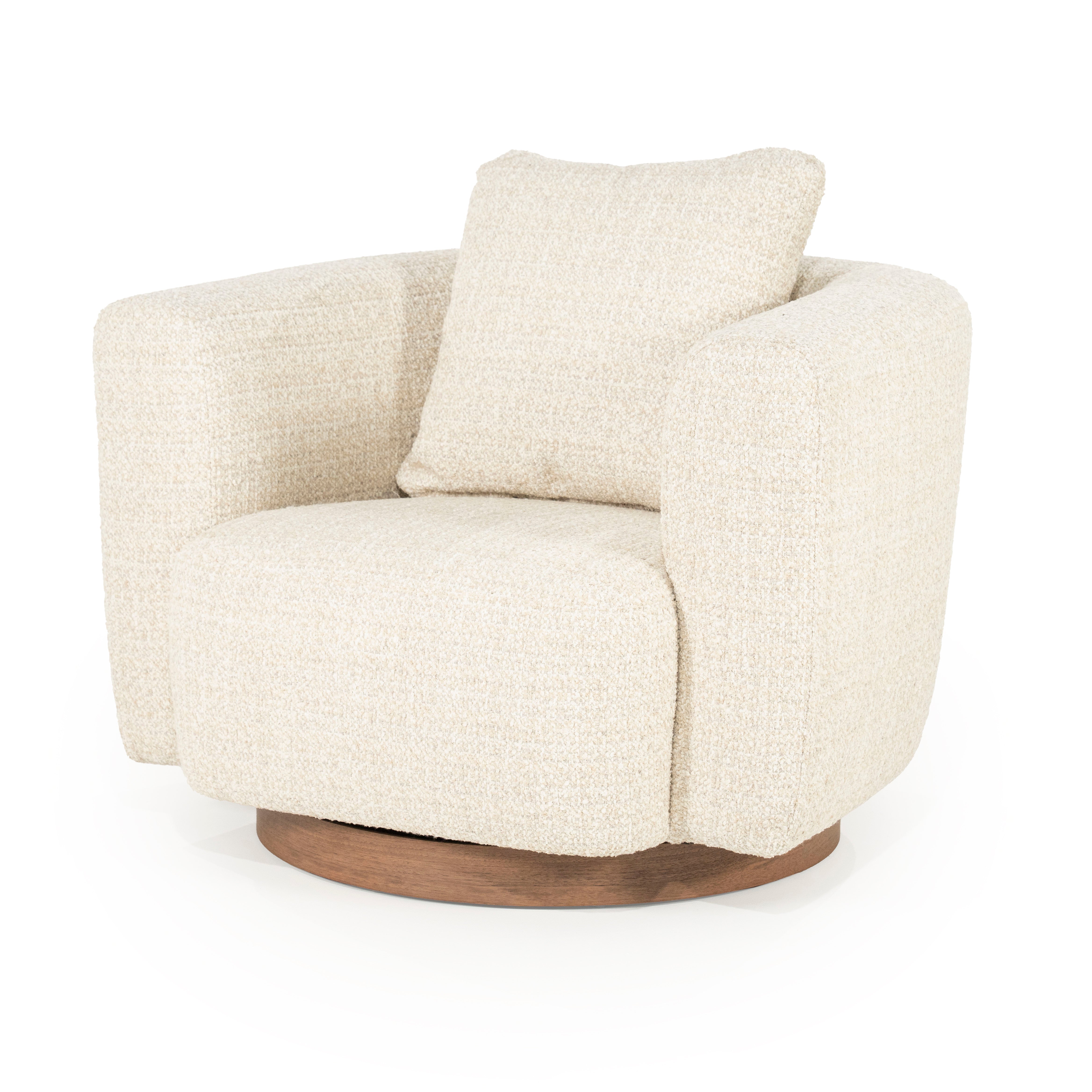 JORDAN light beige swivel armchair with wooden base