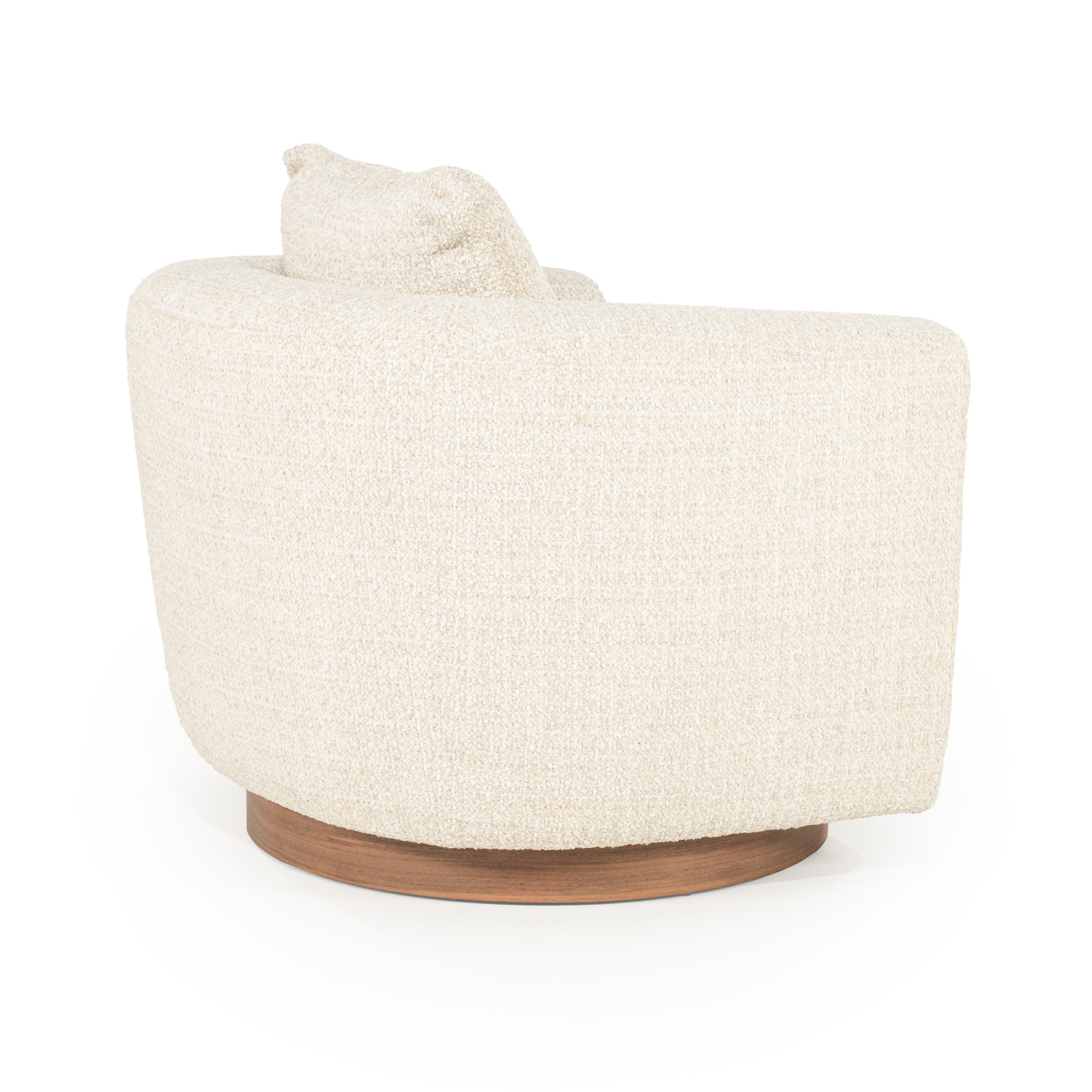JORDAN light beige swivel armchair with wooden base