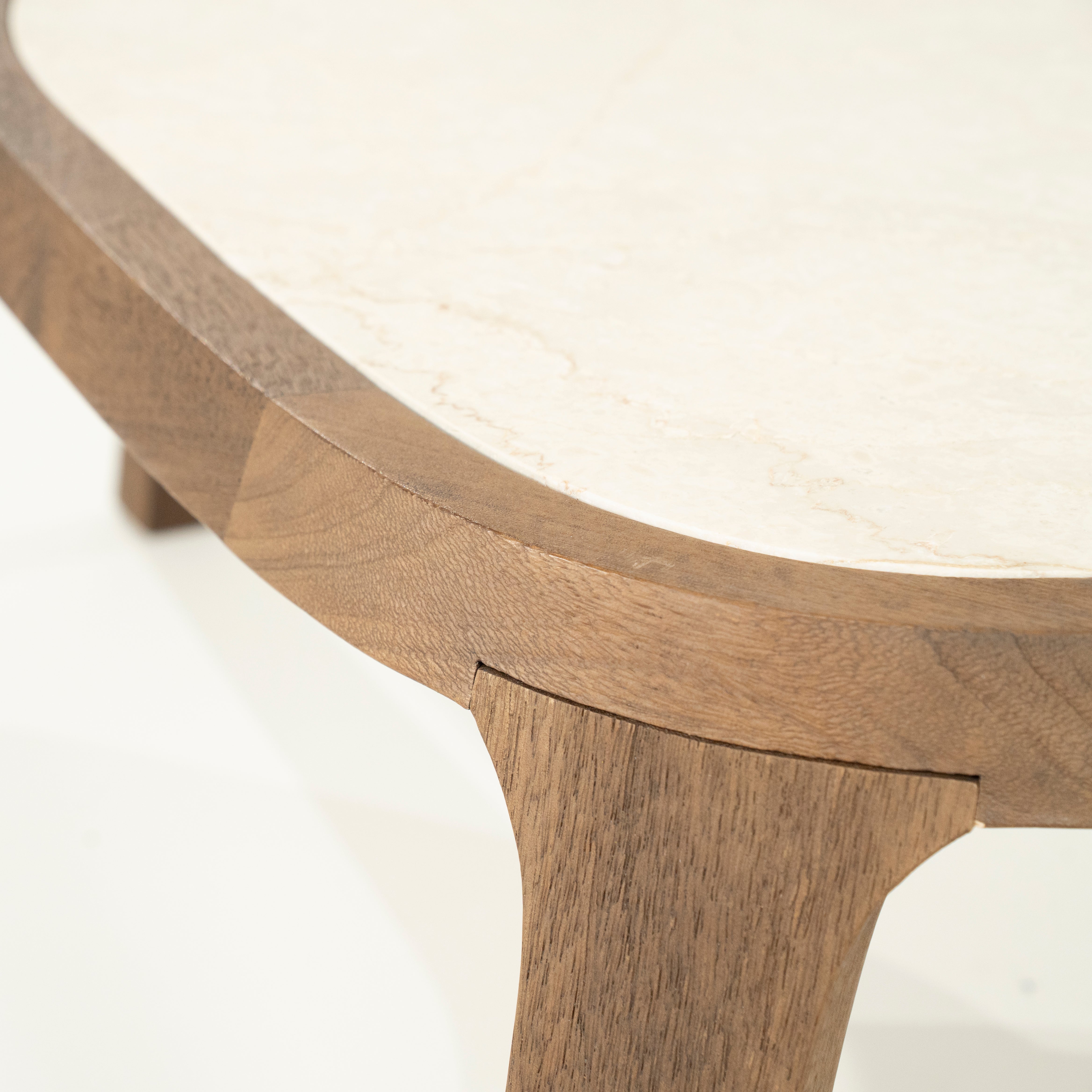 Koffietafel FRED crème marmer met houten basis