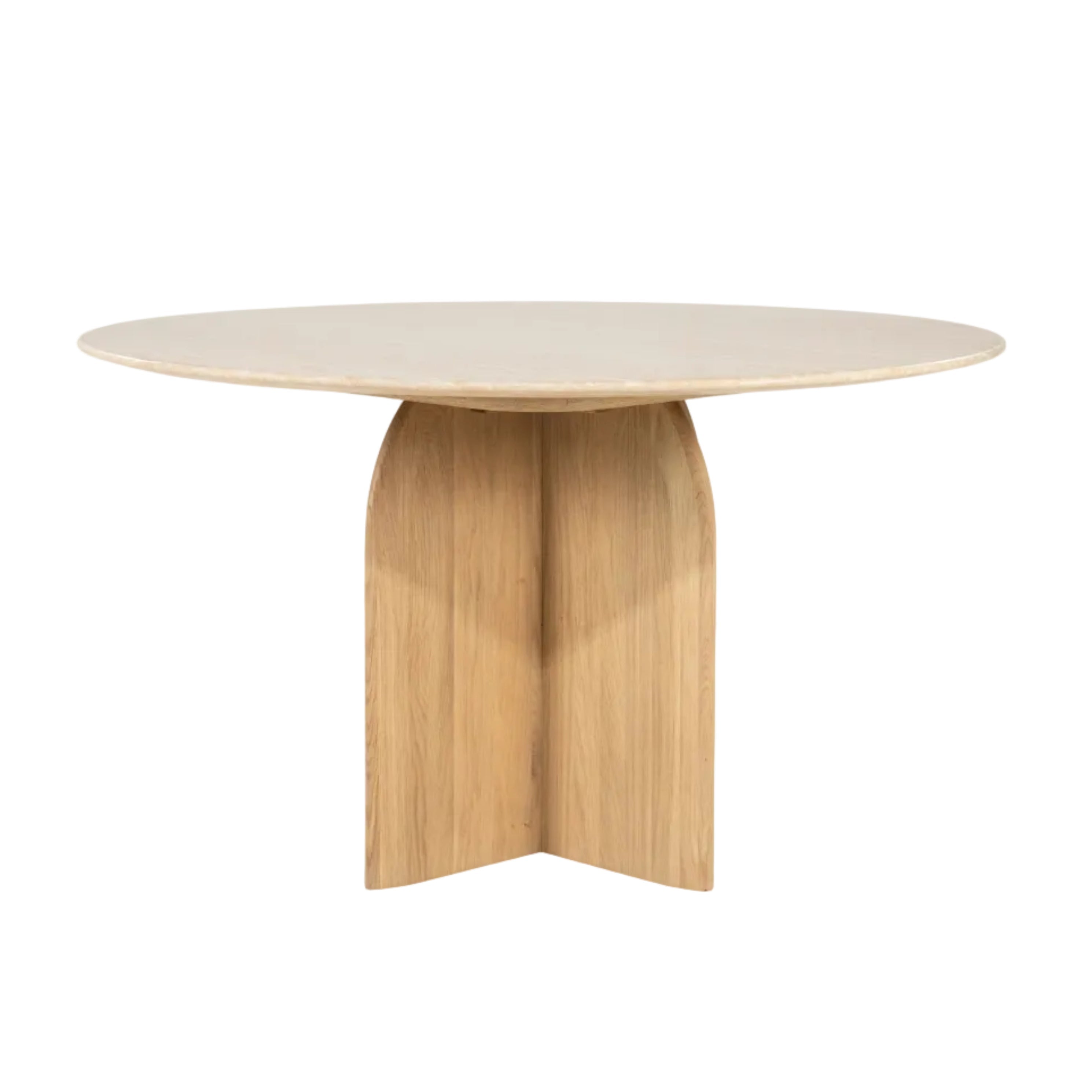 Ronde tafel LOVA van travertijn met een eiken basis