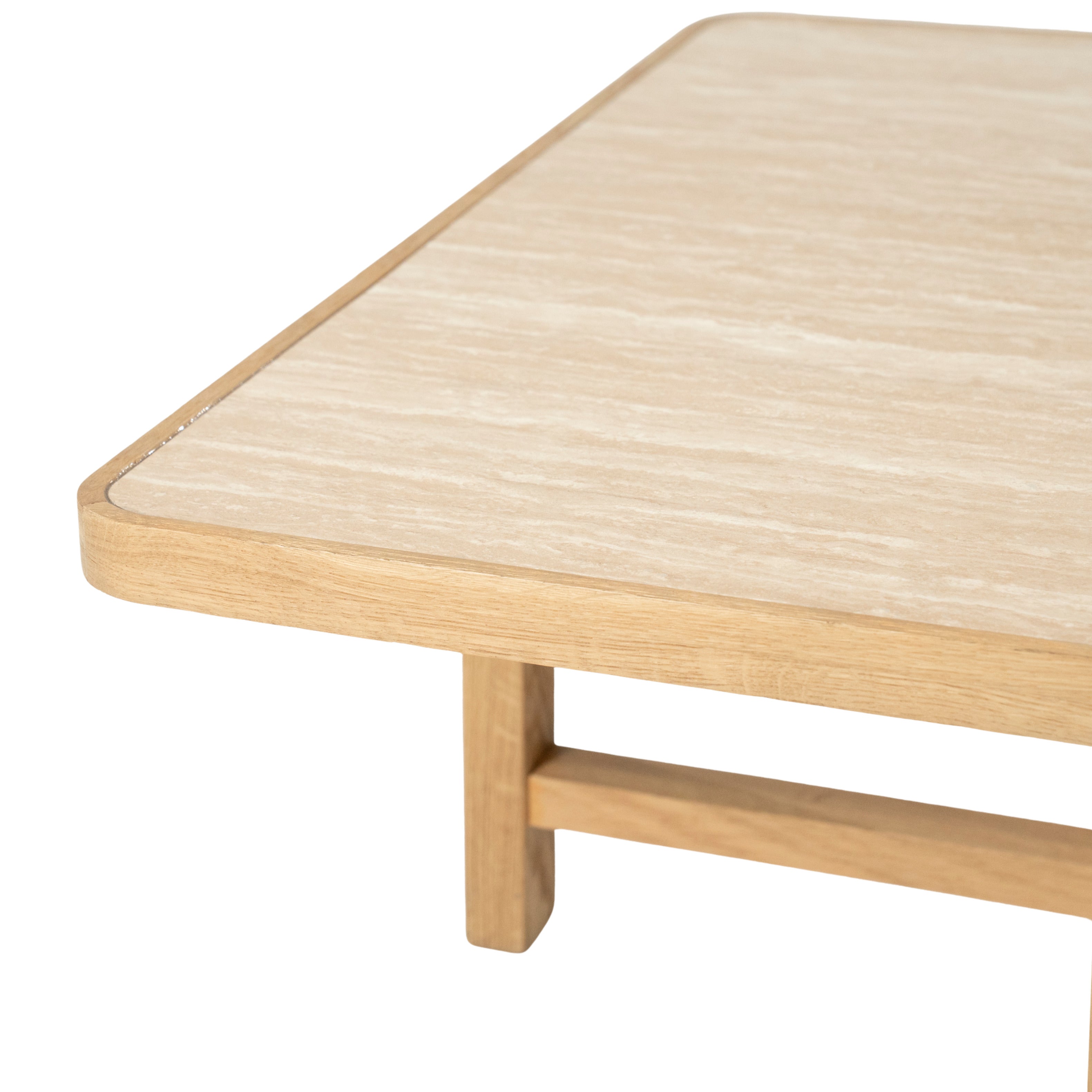 VIDAR coffee table in travertine with an oak base
