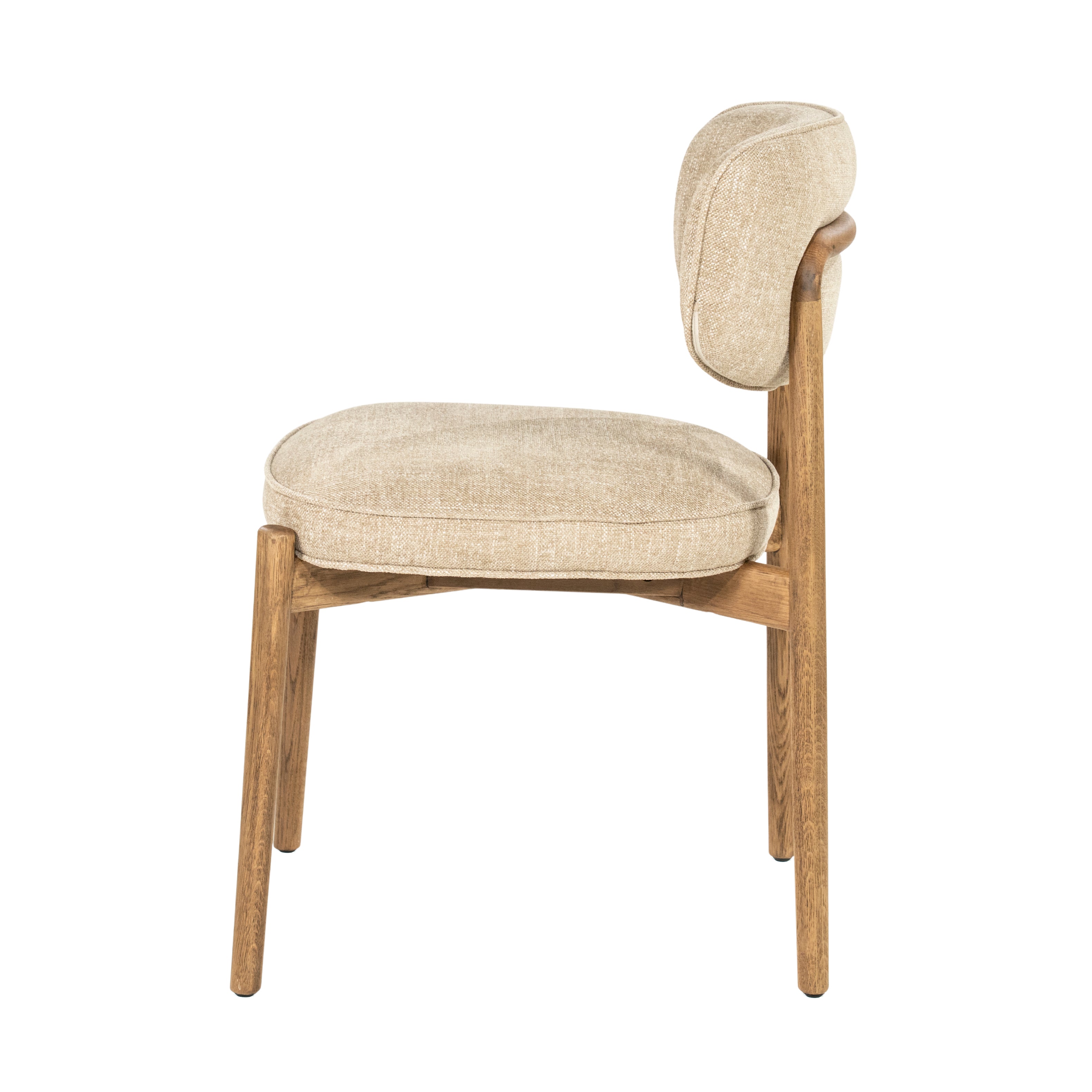 Beige RUNE stoel met een eikenhouten basis