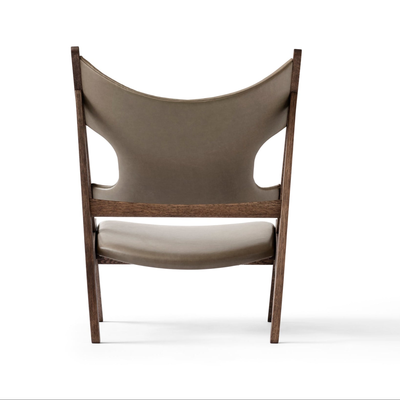 Fauteuil KNITTING grijs leer met een donkere eiken basis