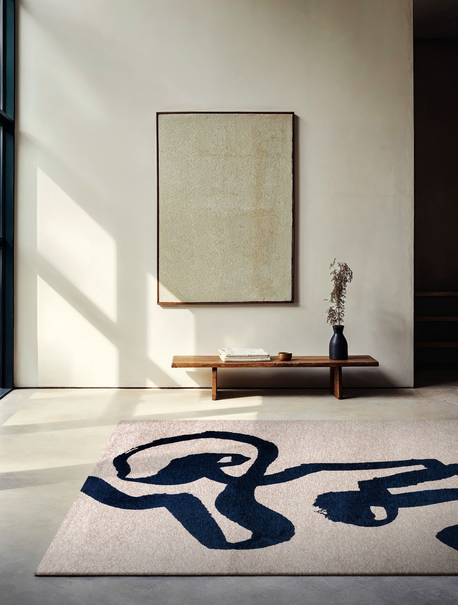 RIBBON Beige Carpet with Dark Blue