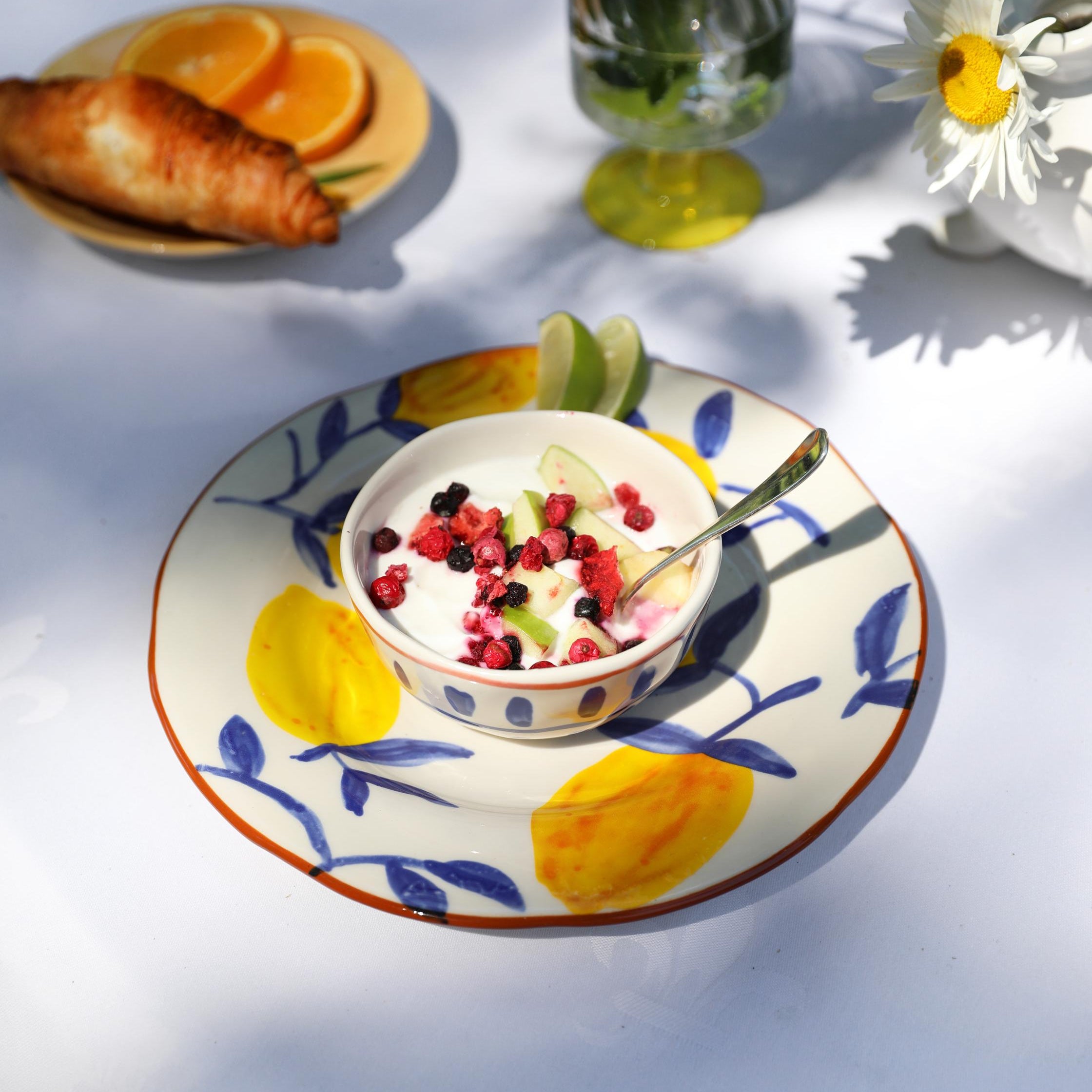 Set van kommen LEMON MAROKKAANS wit met blauw en oranje