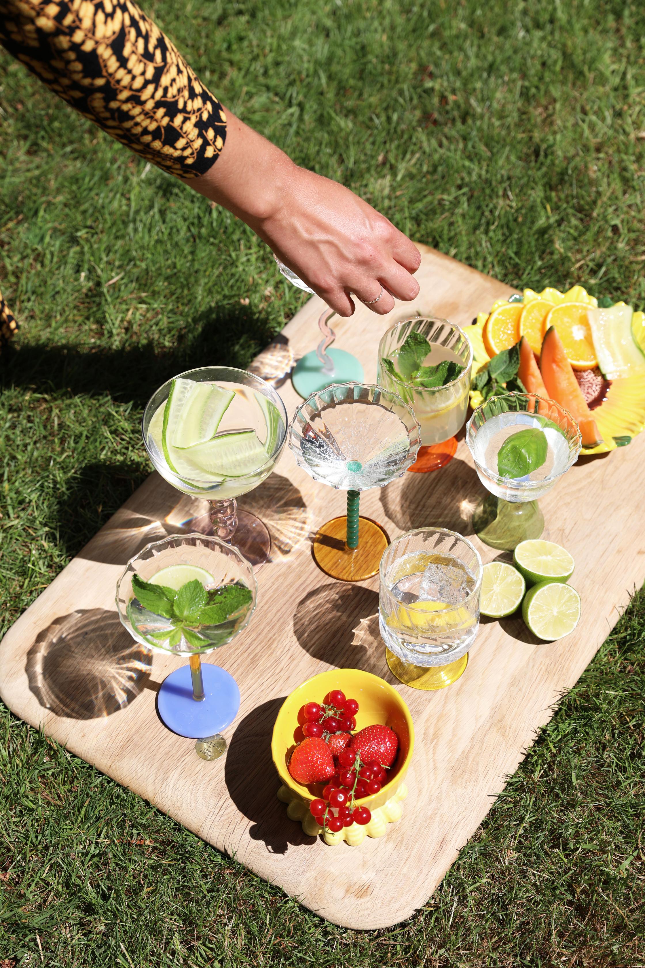 Set van glazen glazen PERLE groen met amberkleurig