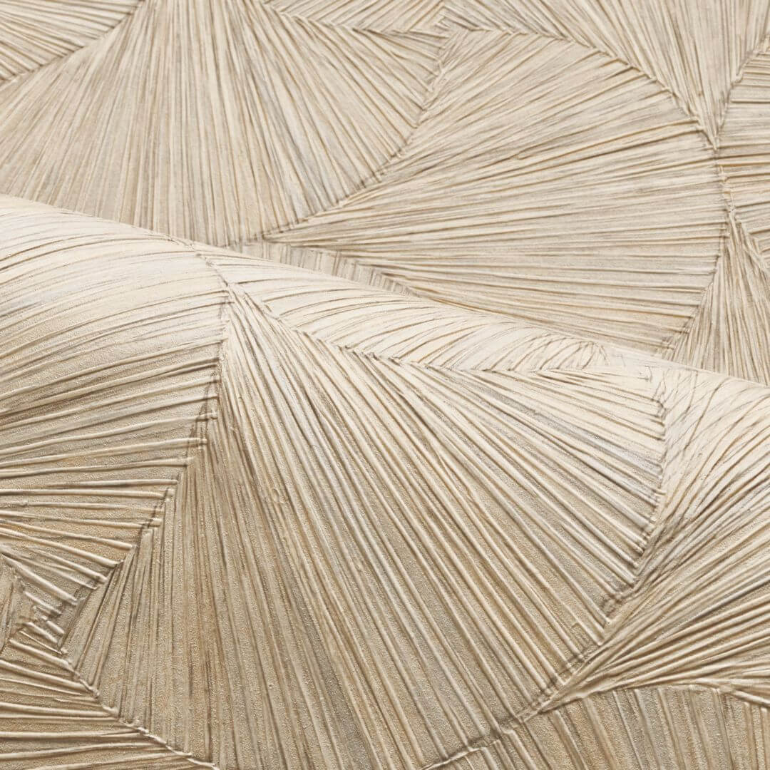 Geometric Textured Wallpaper with Leaf Plant Motif LOMBOK - TRAVERTINE Beige