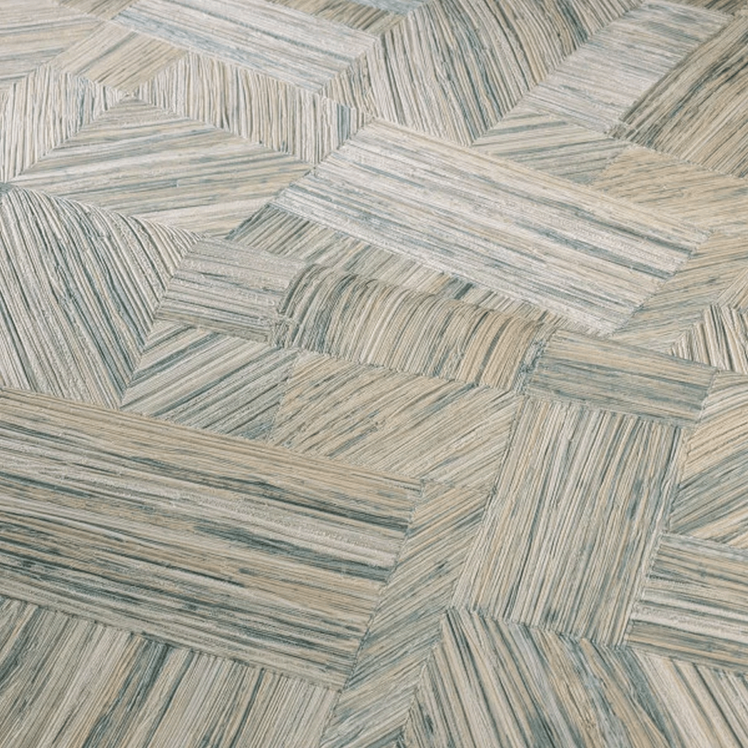 Geometric Structural Wallpaper Imitating Straw Patchwork IMBRICATION - GIVRE Ice Blue