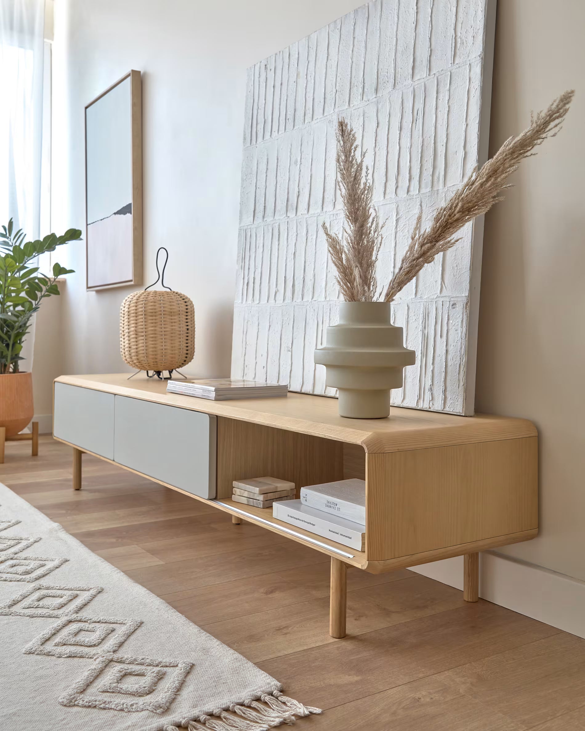 ANIELLE TV Cabinet light gray with wood