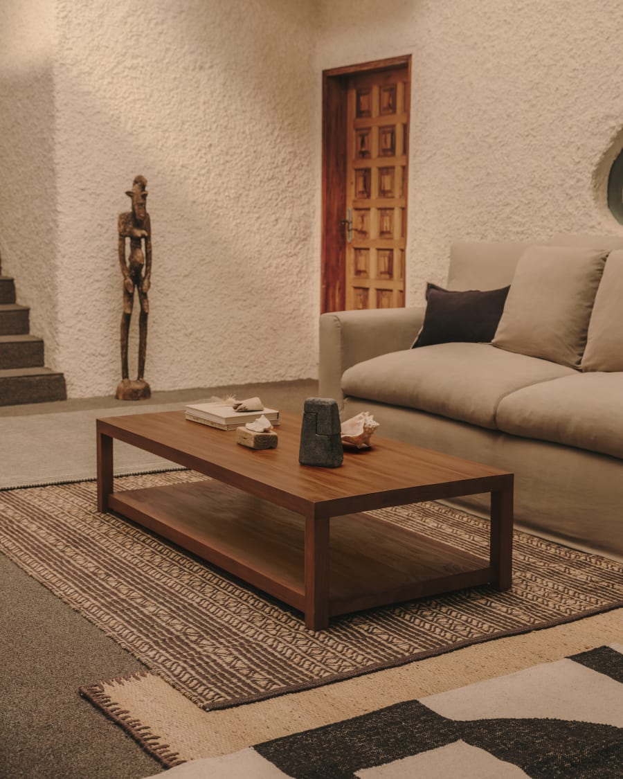 Stolik kawowy SASHI drewno tekowe do salonu – styl minimalistyczny