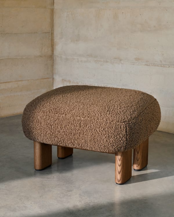 NEMA brown boucle pouf with a dark ash base