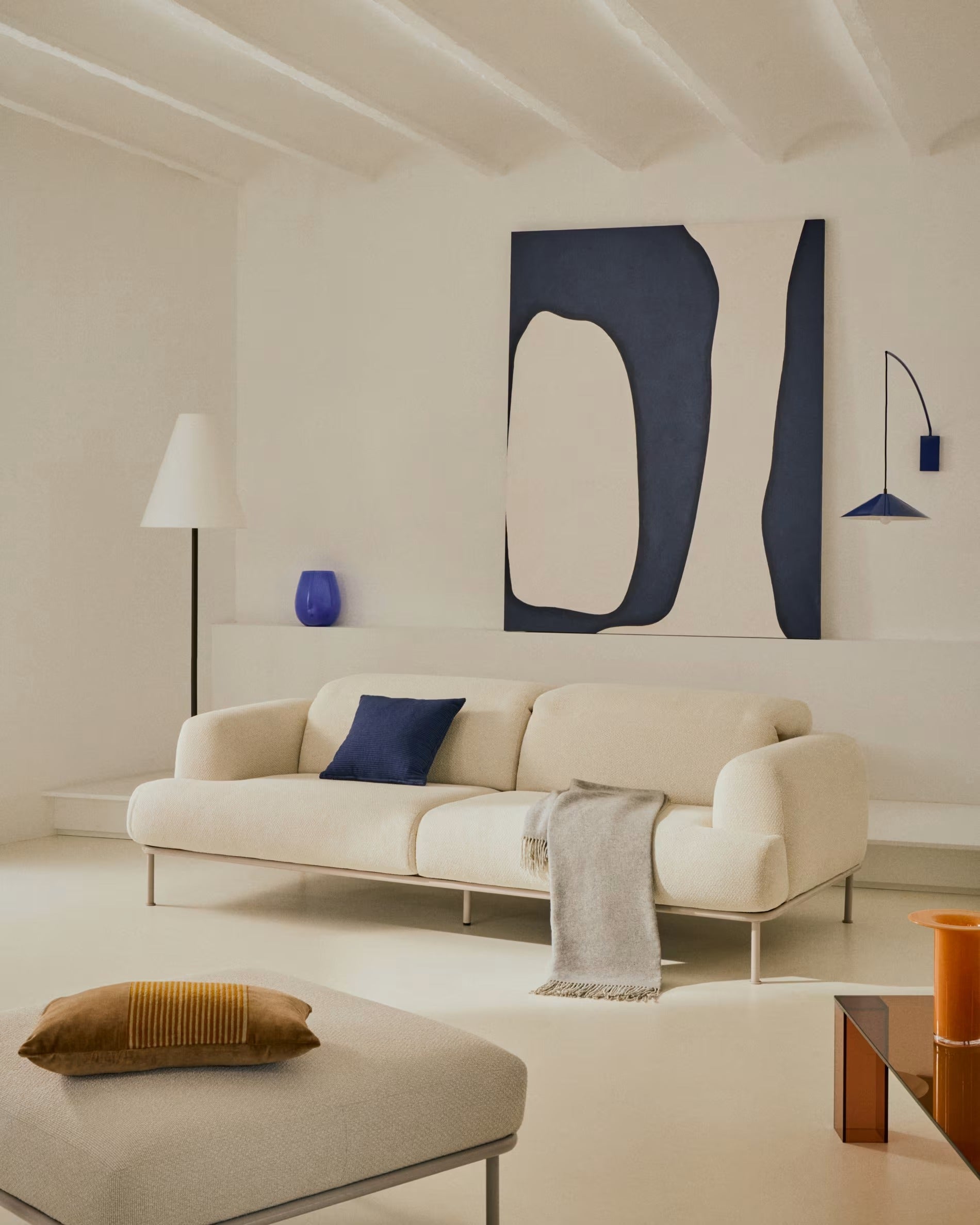 Voetensteun AURUM ecru chenille met beige basis