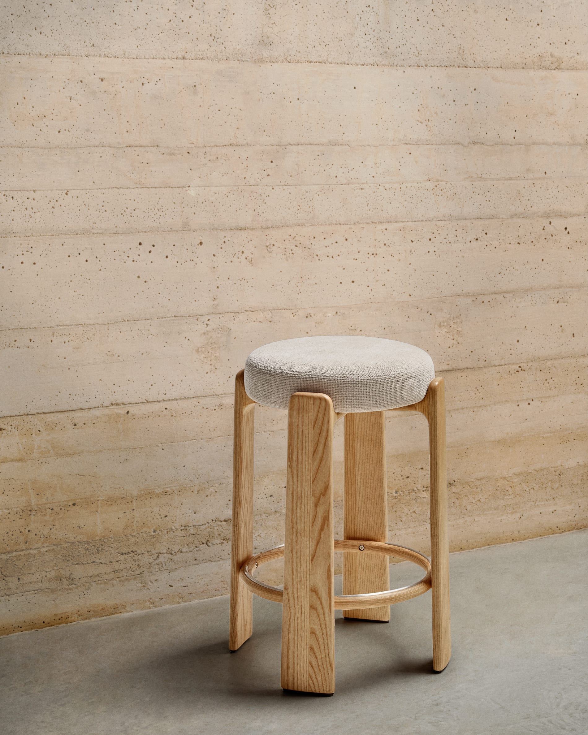 GRANITE beige chenille bar stool with ash base