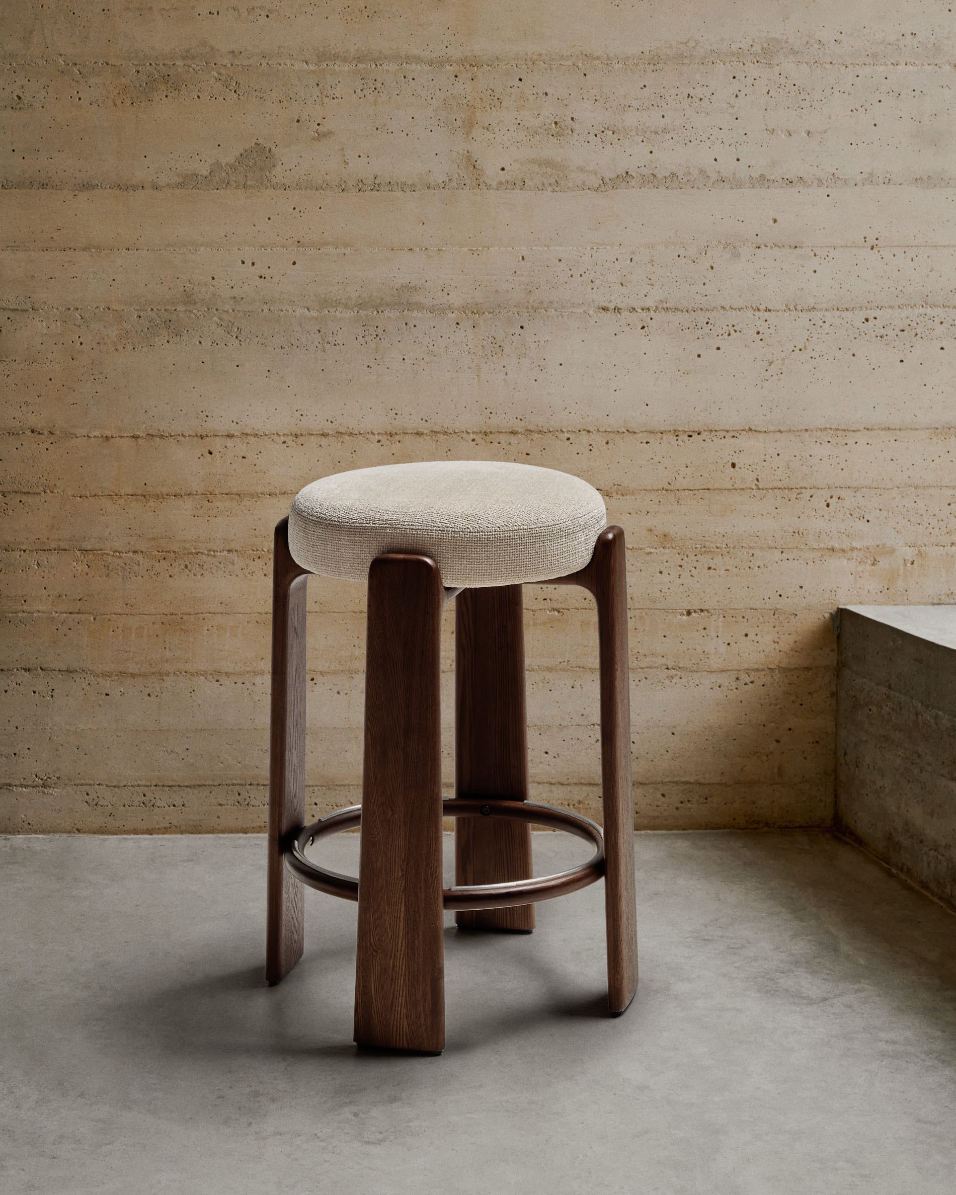 GRANITE beige chenille bar stool with a dark ash base