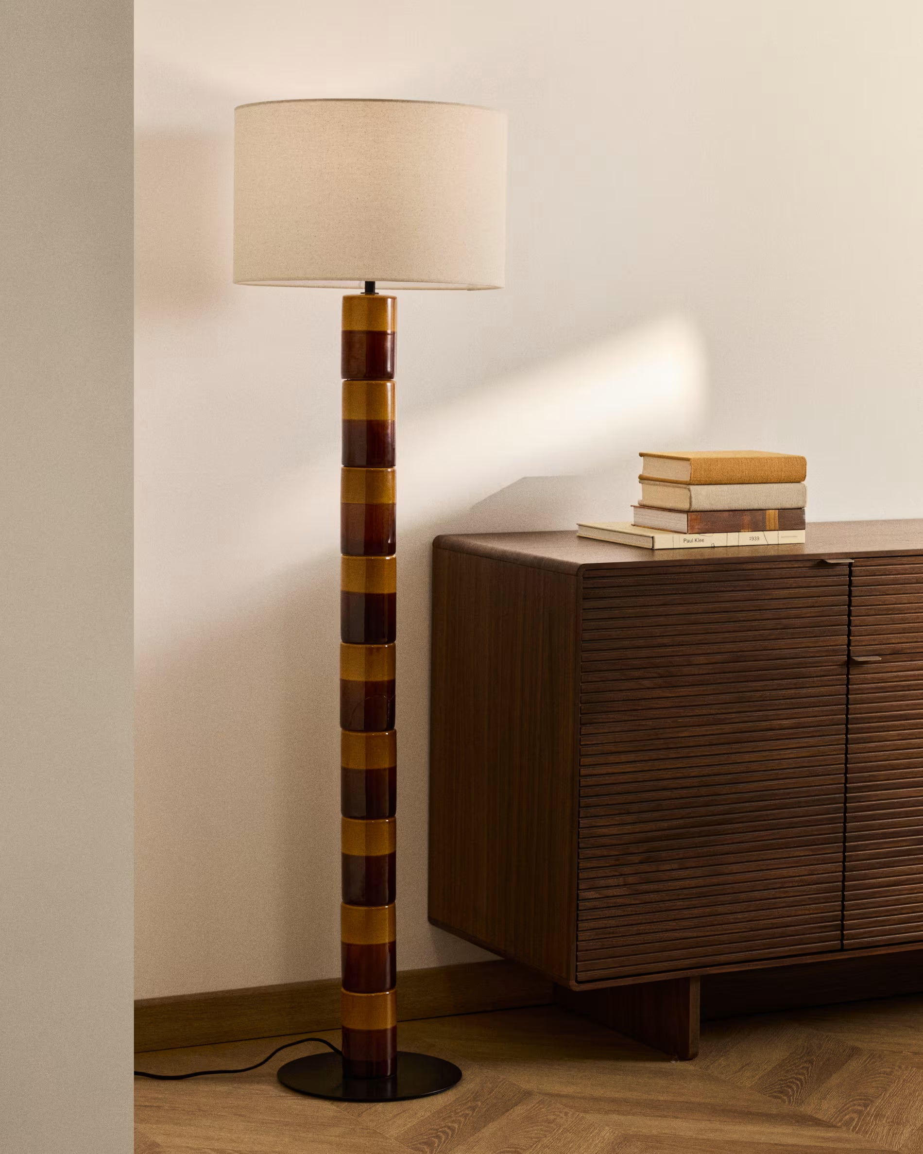 MAVRAN floor lamp brown with mustard