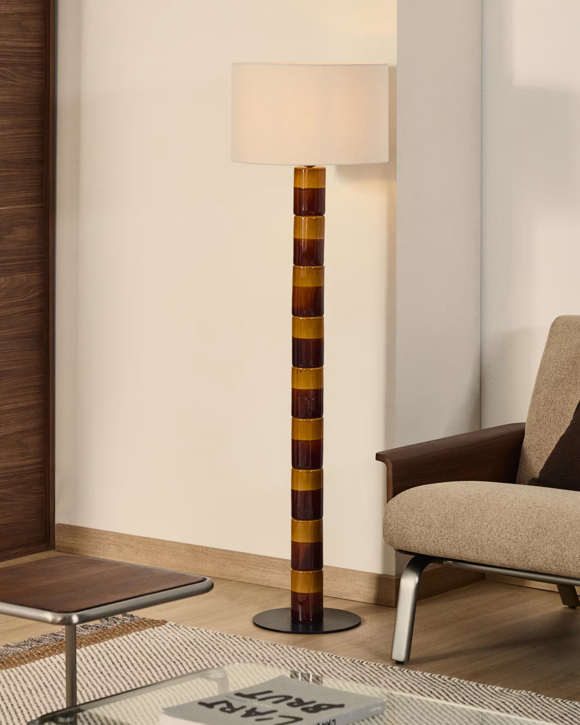 MAVRAN floor lamp brown with mustard