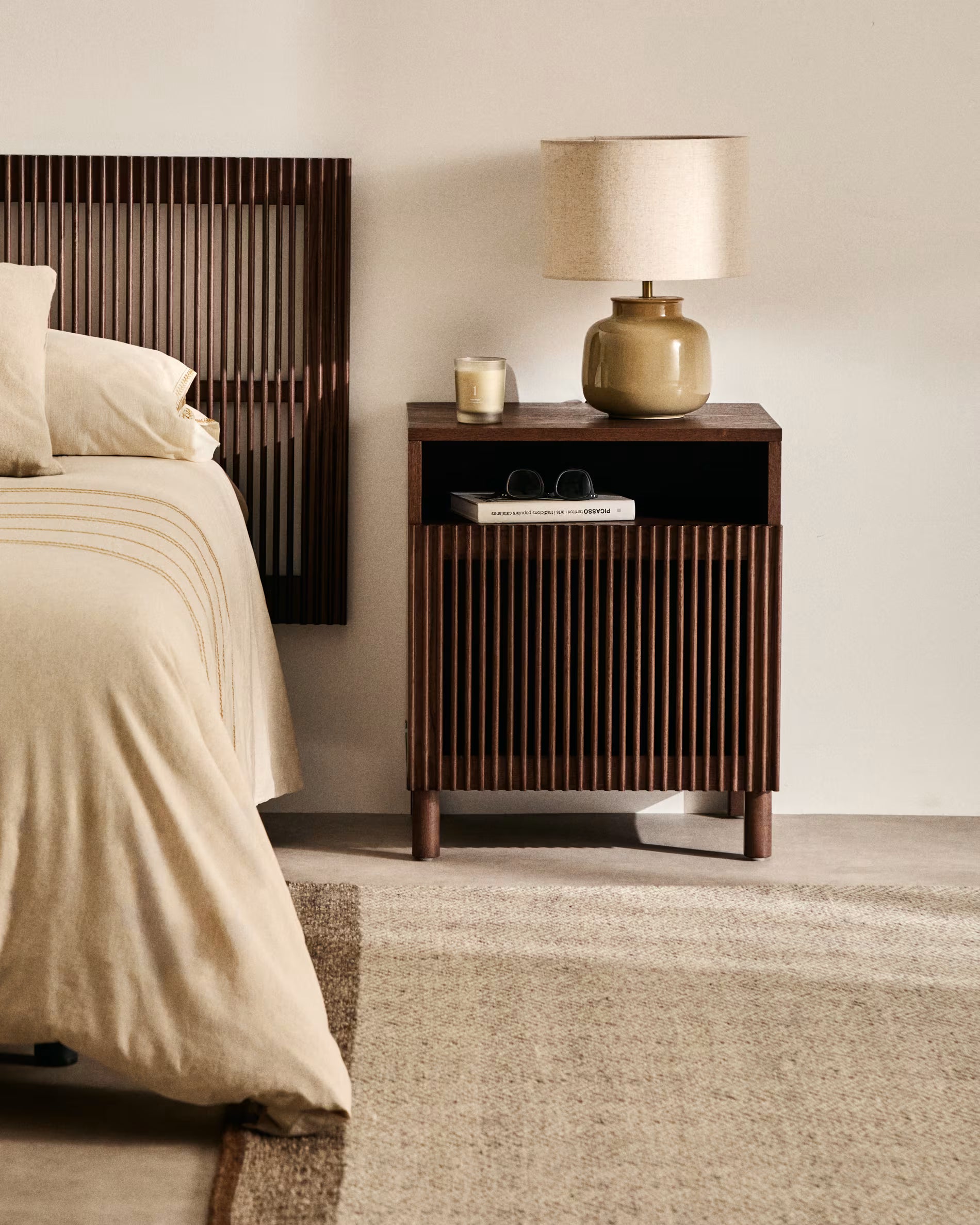 BEYLA Nightstand Dark Brown Ash Wood