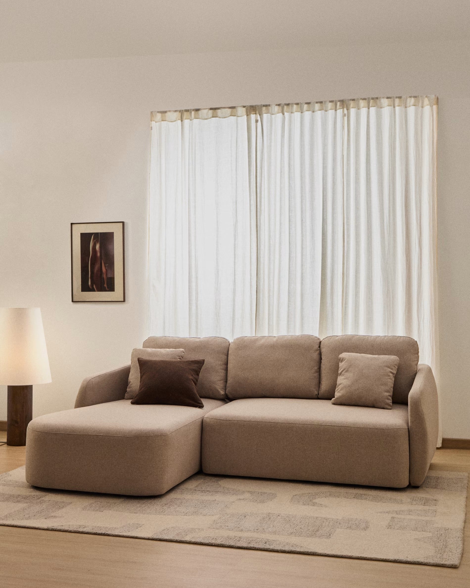 Links hoekbank voor 3 personen met slaapfunctie LAIRA beige