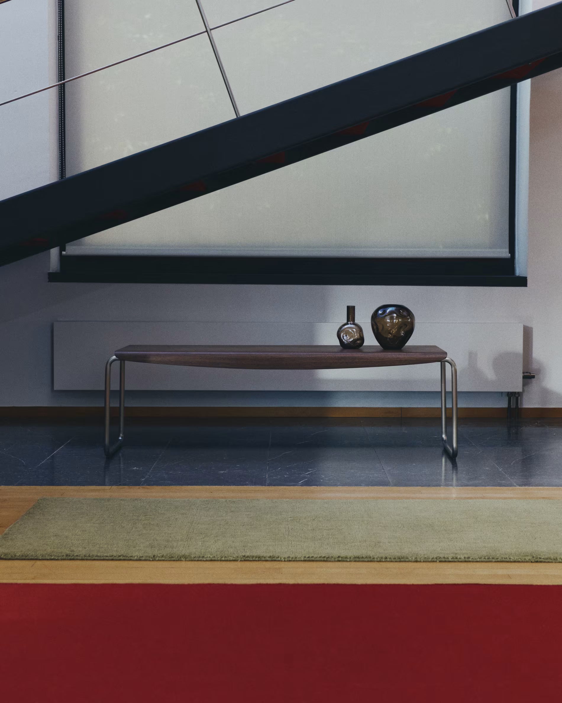 TARSEL bench dark brown walnut veneer with a steel base